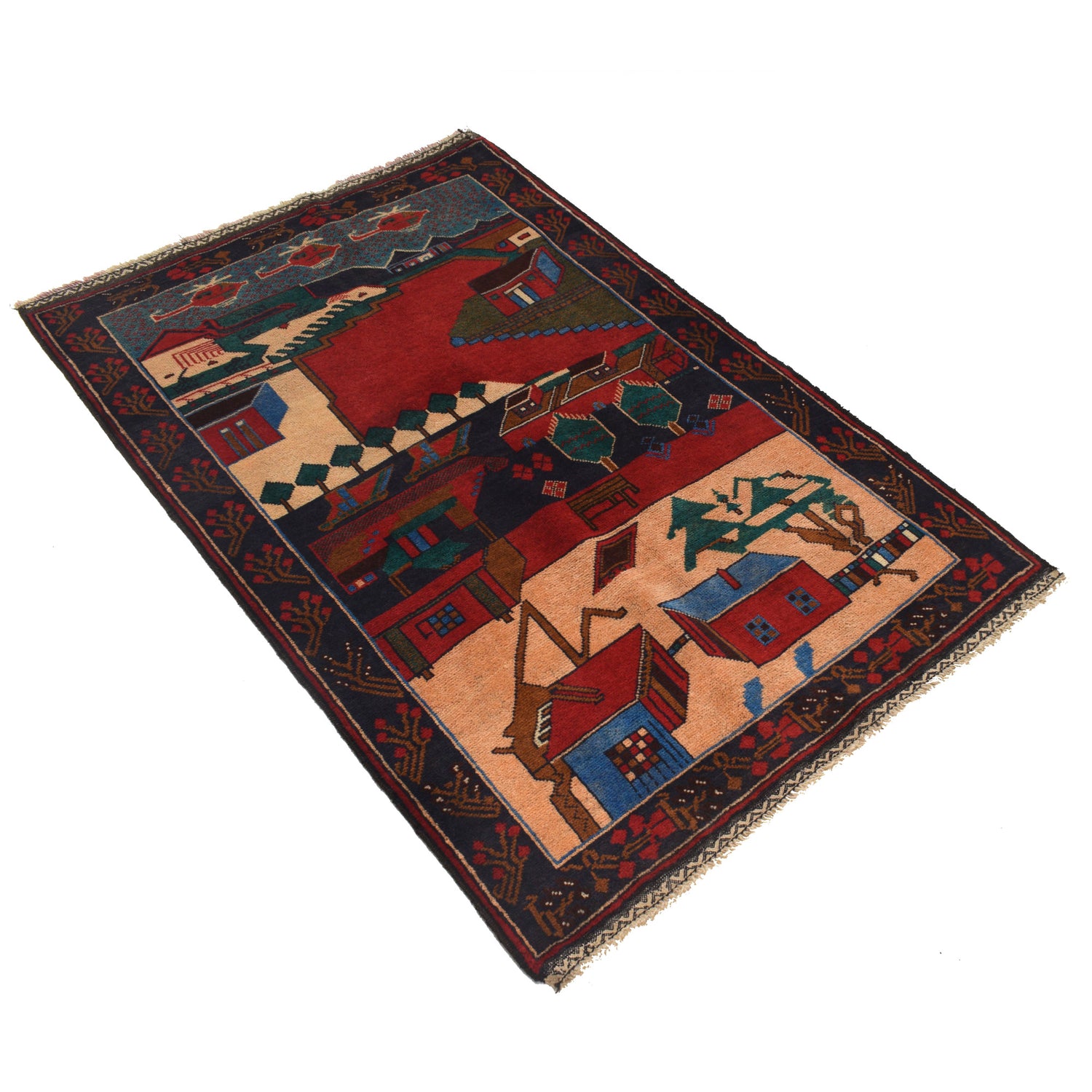 Handmade Pictorial Carpet 3' 0" x 4' 8" ft / 92 x 141 cm - No. G22012