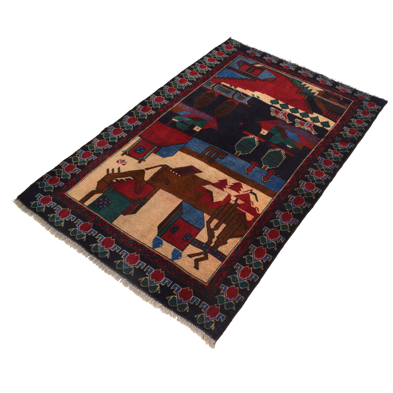 Handmade Picture Area Rug 3' 2" x 4' 9" ft / 97 x 145 cm - No. G22015