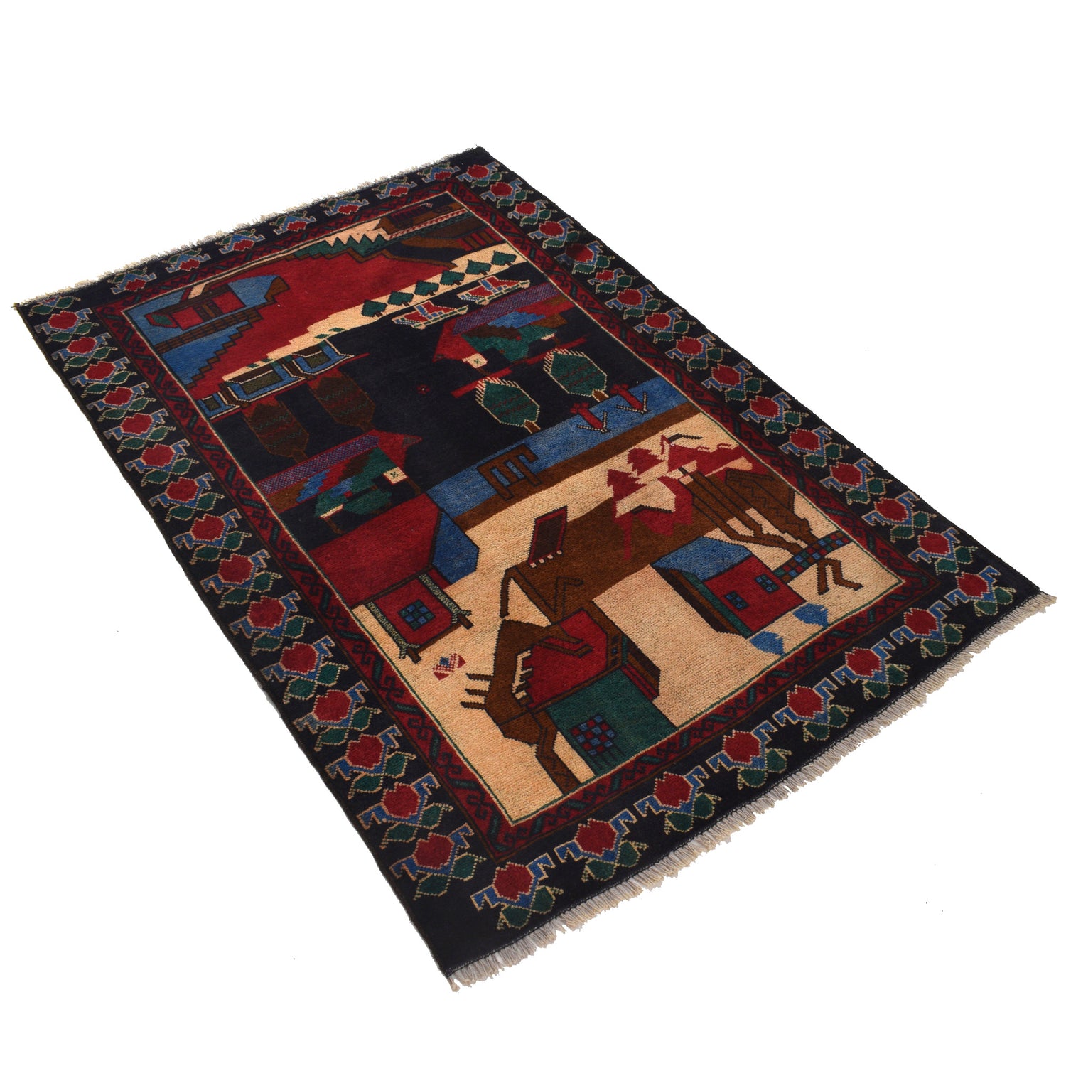 Handmade Picture Area Rug 3' 2" x 4' 9" ft / 97 x 145 cm - No. G22015