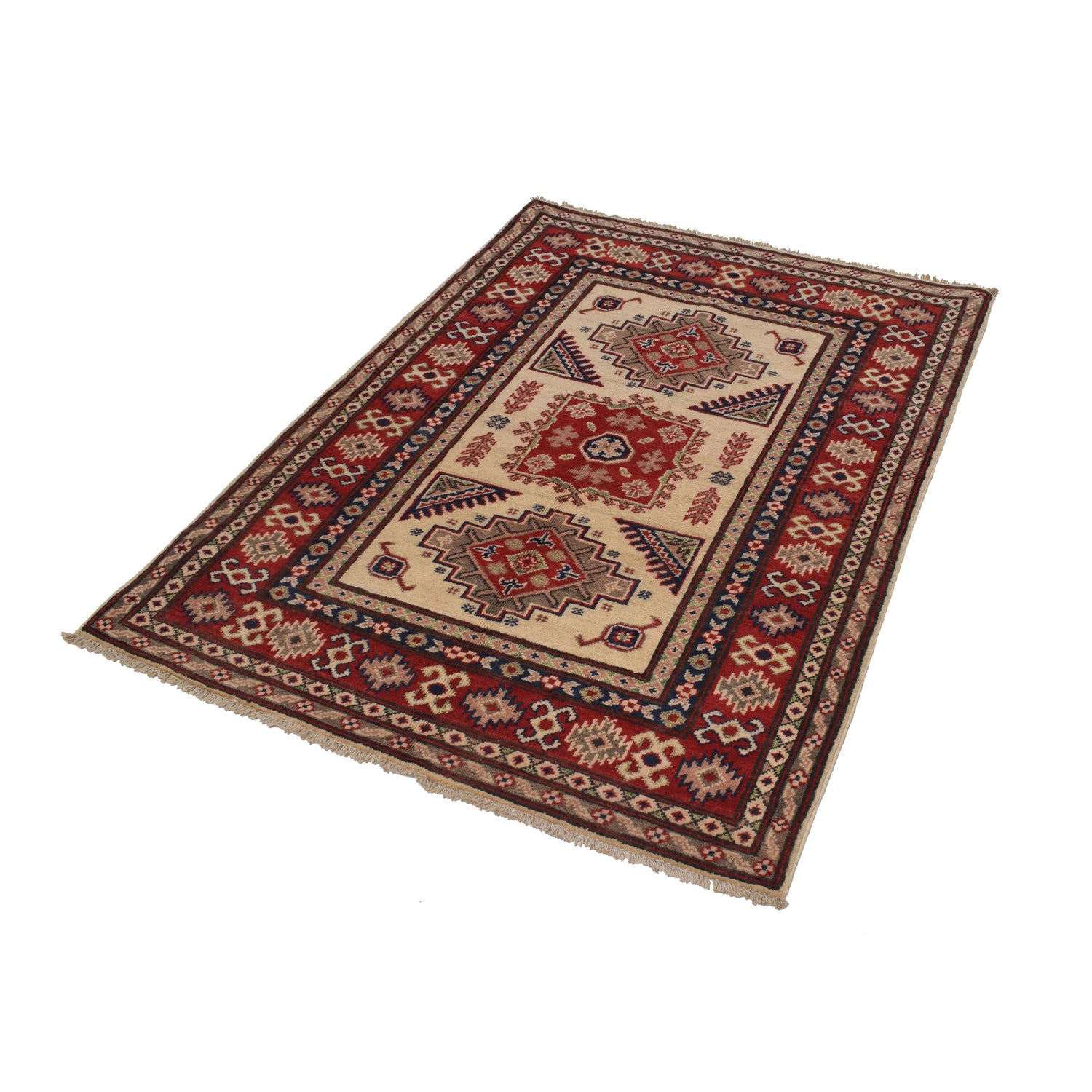 Hand Knotted Kazak Oriental Rug 3' 4" x 4' 8" ft / 102 x 142 cm - No. G22660