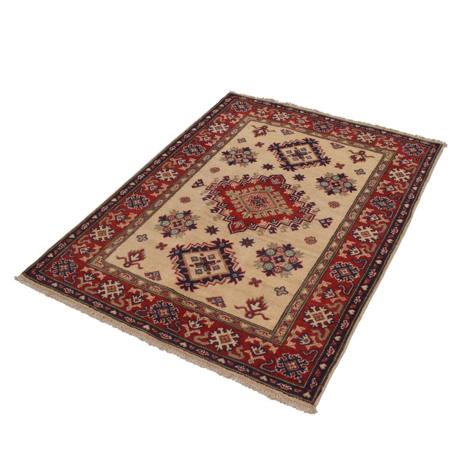 Ivory Color Kazak Rug 3' 5" x 4' 9" ft / 104 x 144 cm - No. G22666