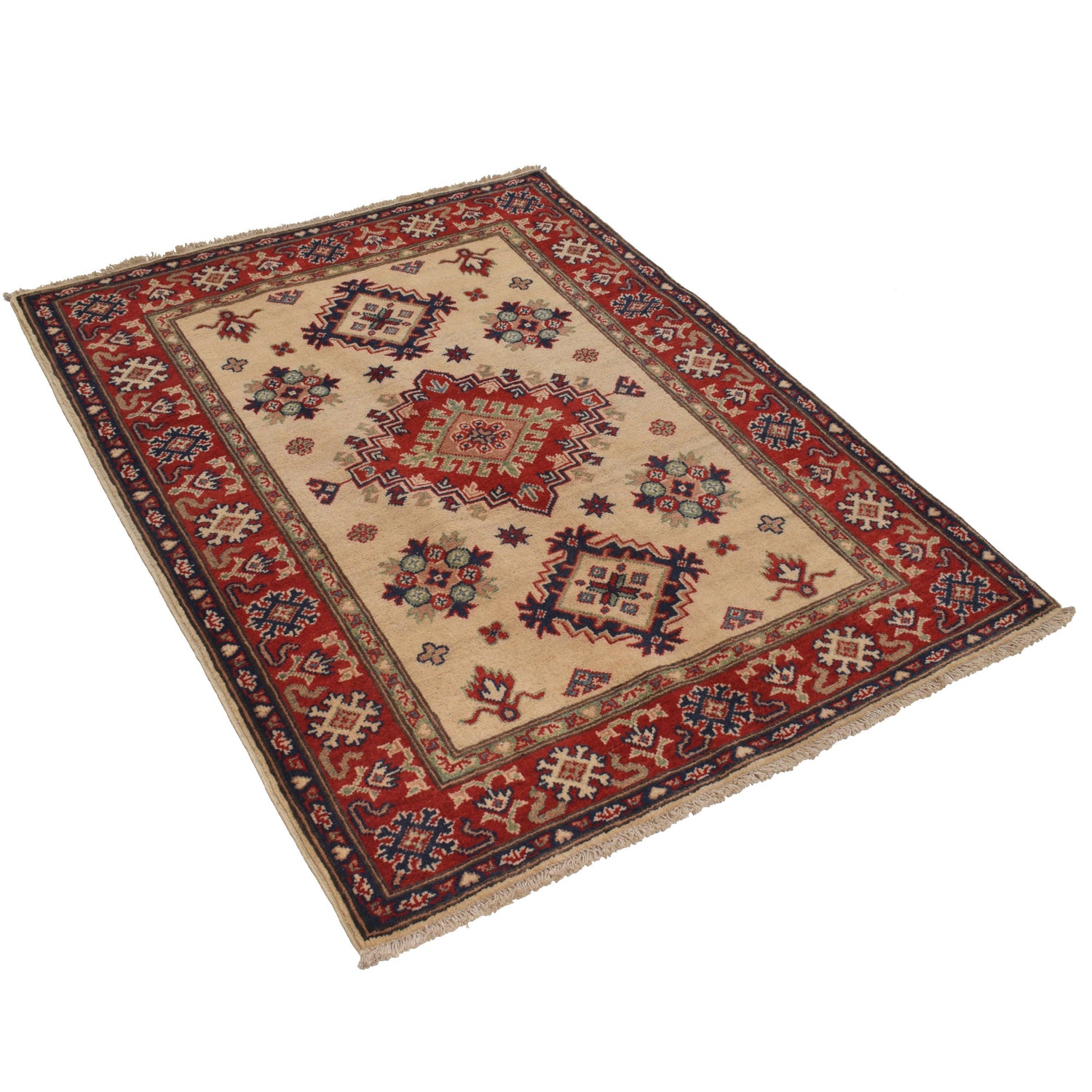 Ivory Color Kazak Rug 3' 5" x 4' 9" ft / 104 x 144 cm - No. G22666