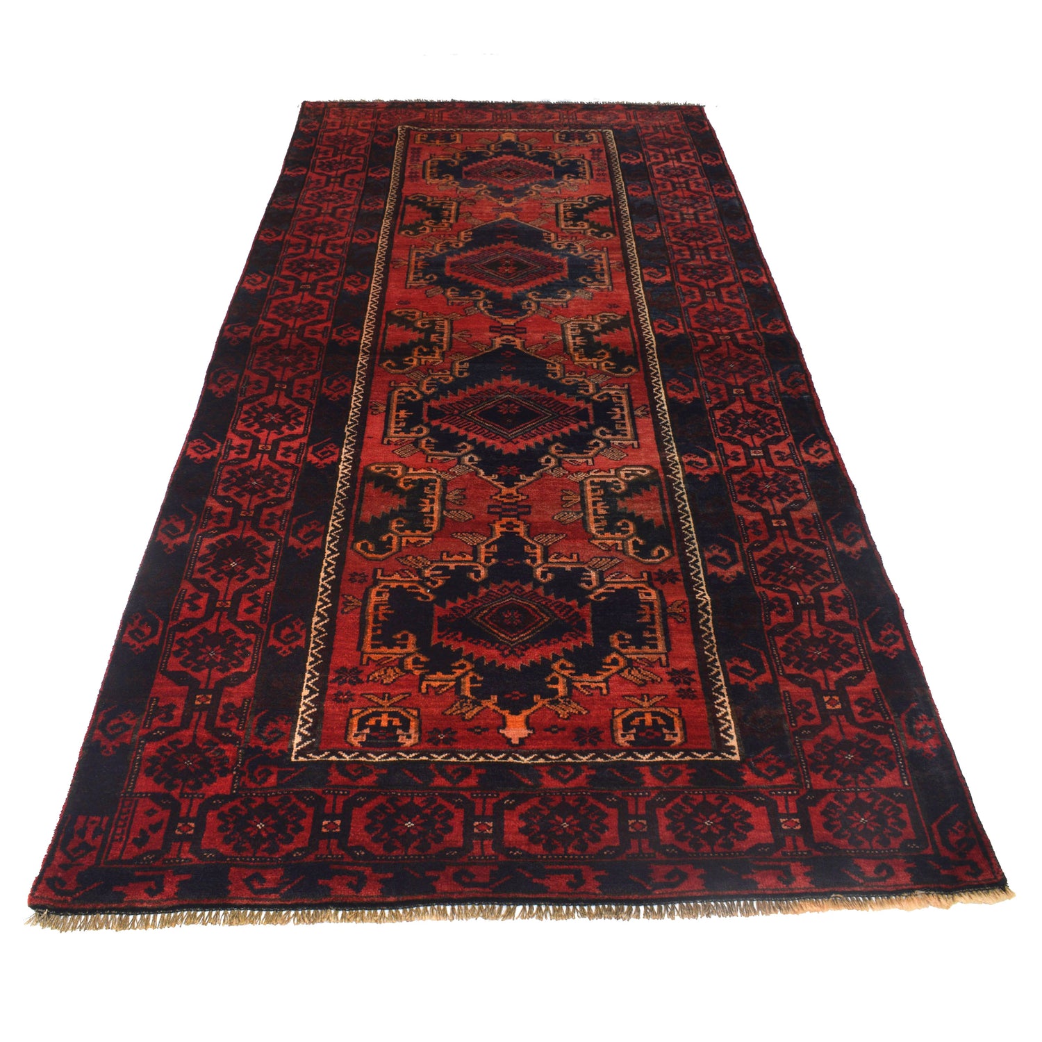 Hand Knotted Baluchi Rug 4' 0" x 8' 10" ft / 123 x 270 cm - No. G22988