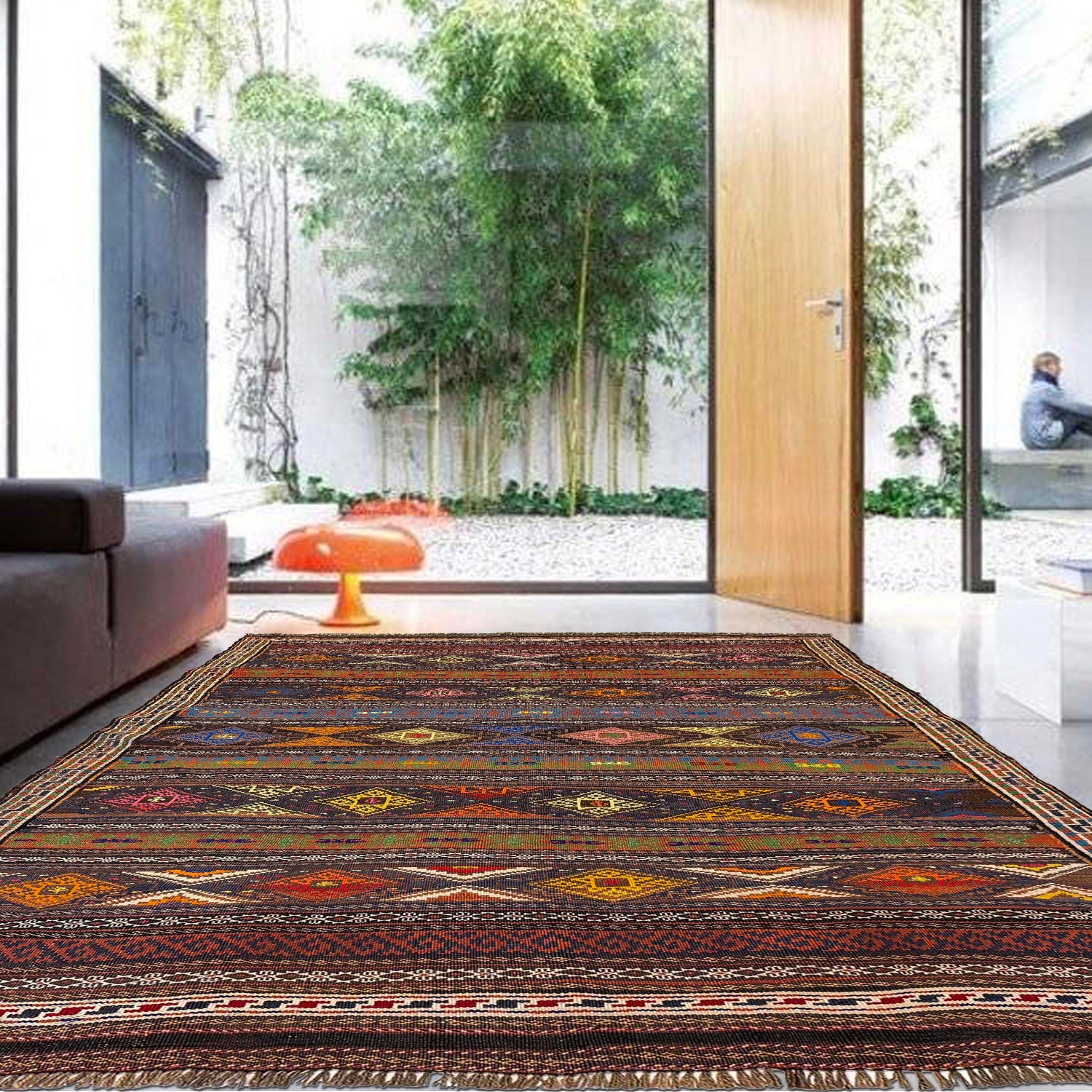 Hand Knotted Laghari Kilim 4' 6" x 6' 2" ft / 138 x 187 cm - No. G23631