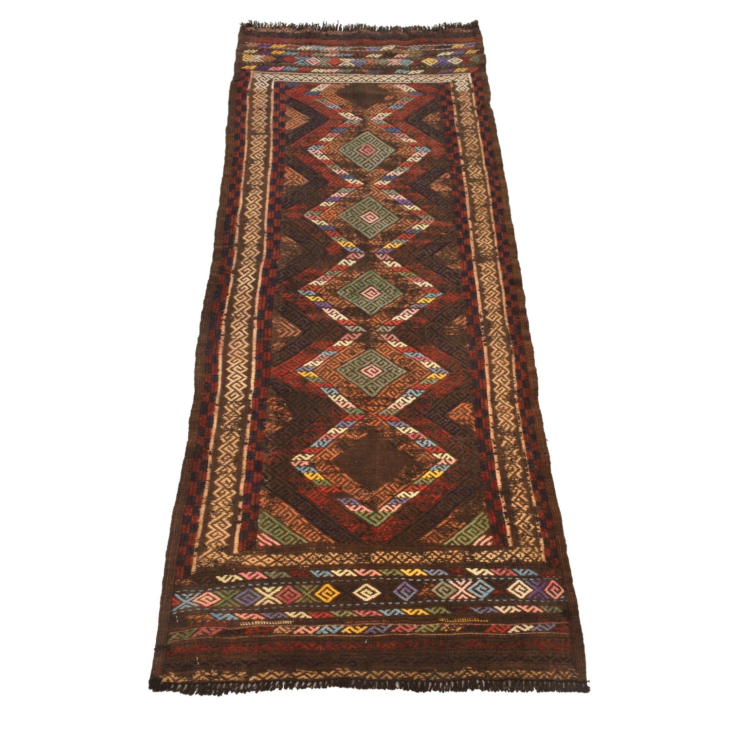 Tribal Afghan Suzani Kilim Runner 2' 0" x 6' 1" ft / 62 x 186 cm - No. B23649