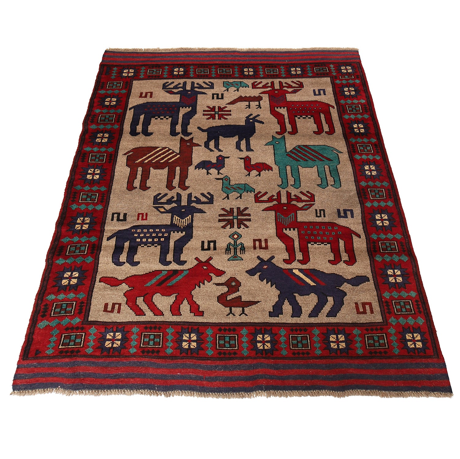 Hand Made Animal Pictorial Area Carpet 4' 6" x 6' 1" ft / 137 x 186 cm - No. G23684