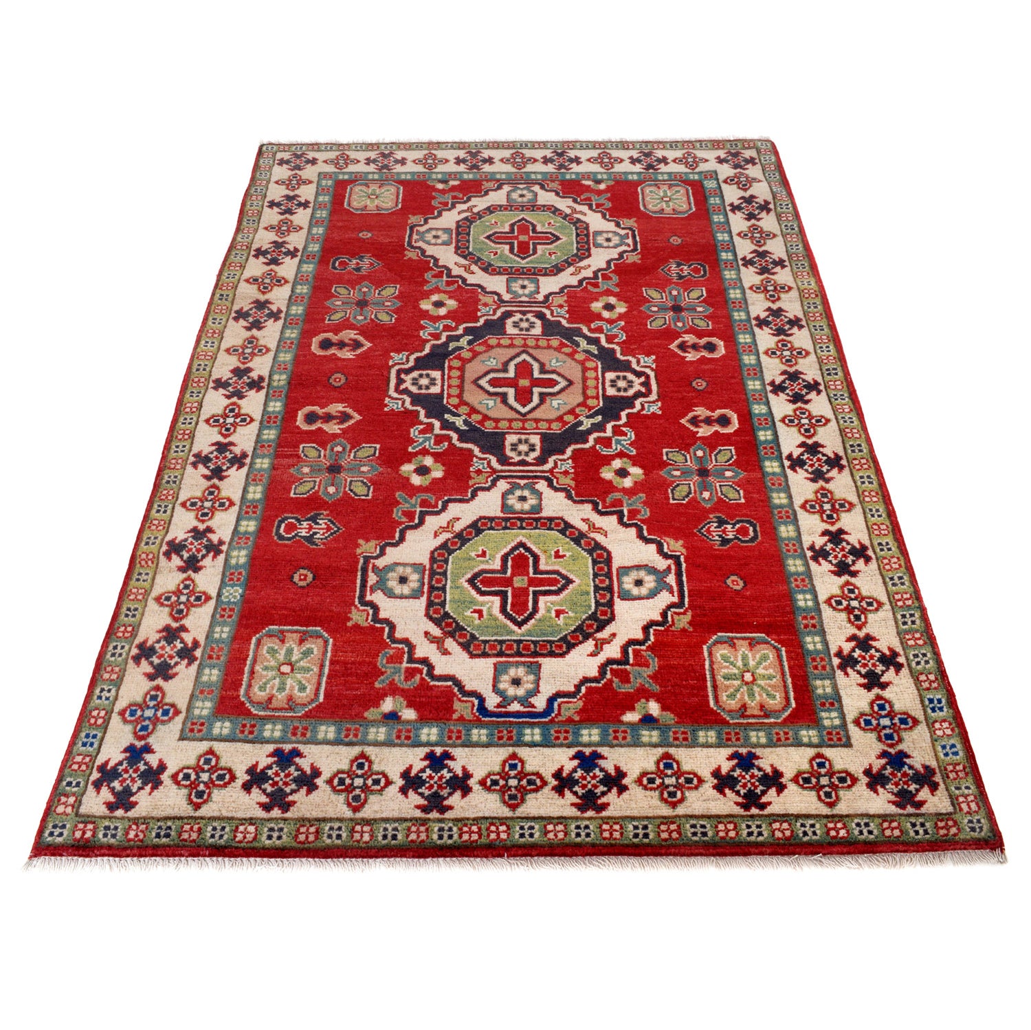 Hand knotted Kazak Carpet 4' 1" x 5' 10" ft / 124 x 179 cm - No. G24125