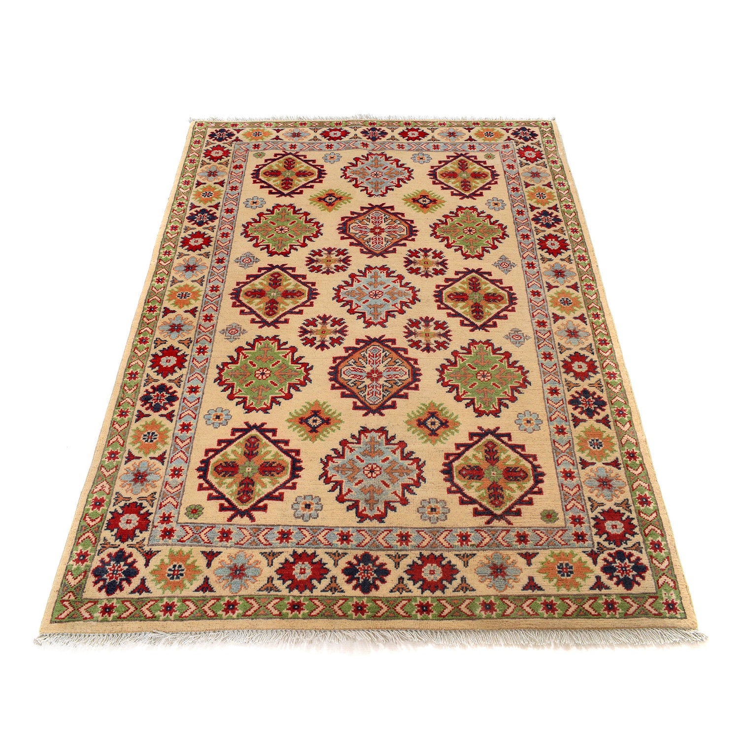 Handmade Kazak Area Rug 4' 0" x 6' 0" ft / 122 x 183 cm - No. G24274