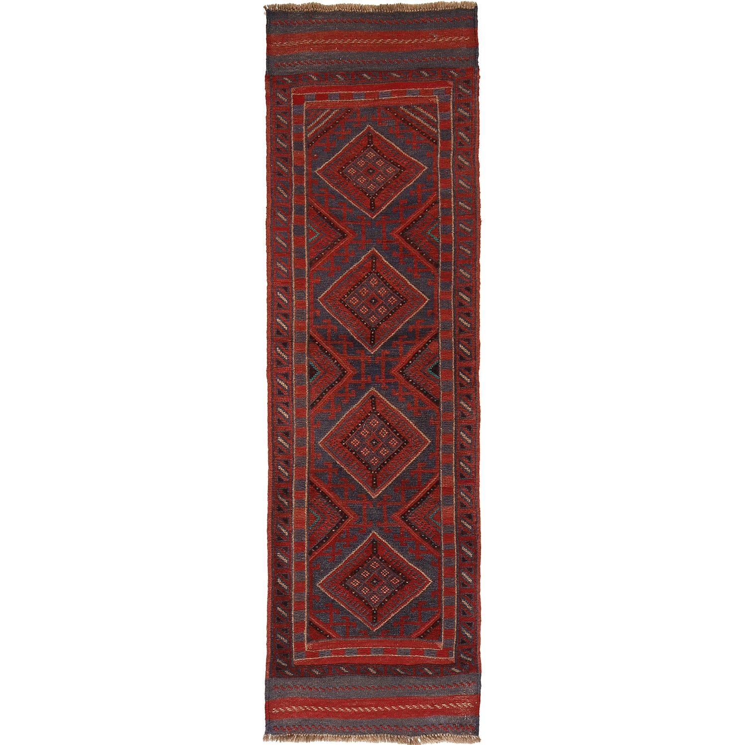 Handmade Afghan Runner Rug 2' 1" x 8' 0" ft / 63 x 244 cm - No. G24888