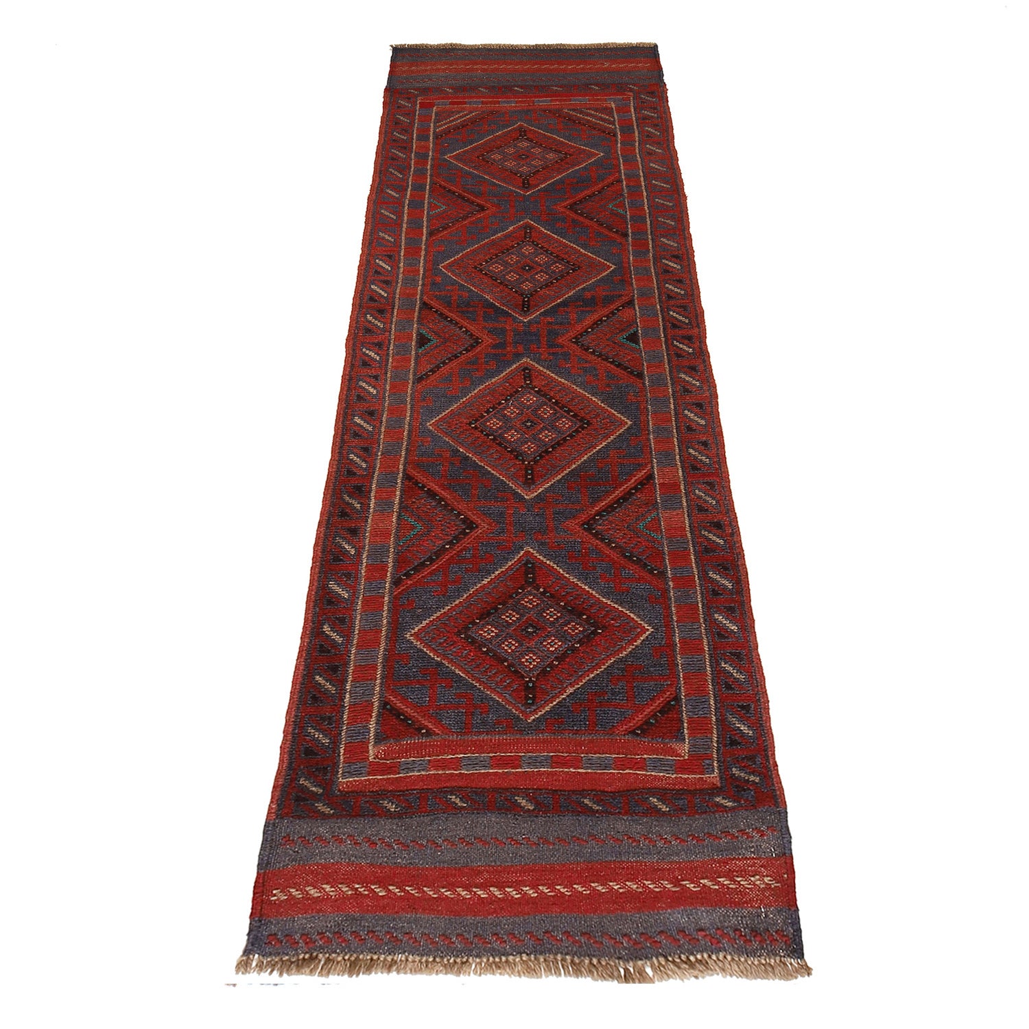 Handmade Afghan Runner Rug 2' 1" x 8' 0" ft / 63 x 244 cm - No. G24888