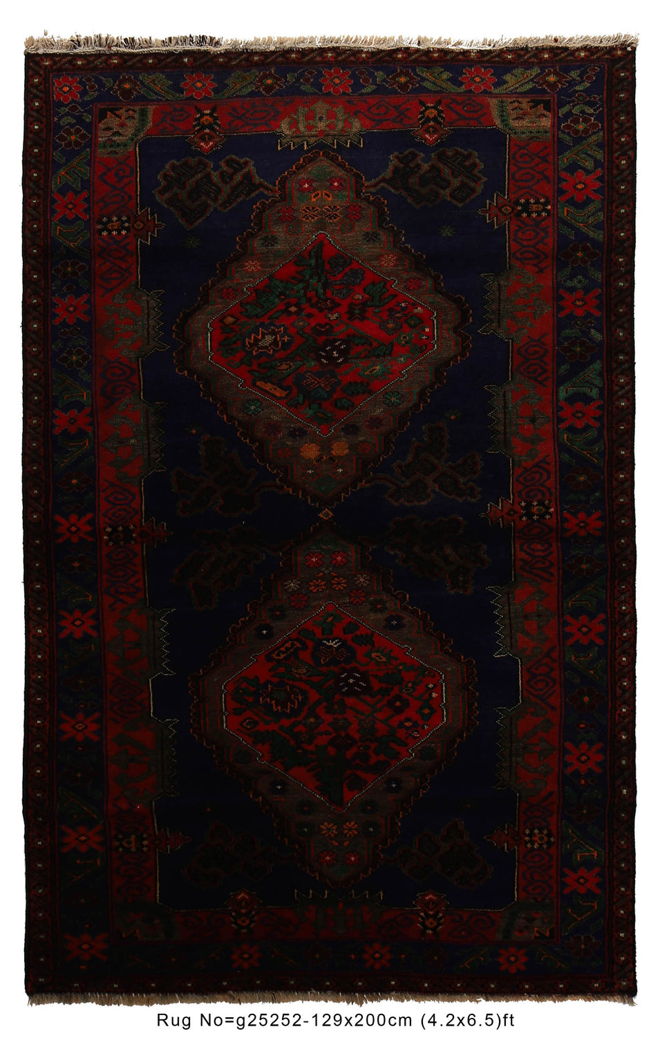 Hand Knotted Baluchi Rug 4' 3" x 6' 7" ft / 129 x 200 cm - No. G25252