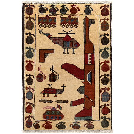 Handmade Afghan War Area Rug 2' 2" x 3' 0" ft / 65 x 92 cm - No. G25297