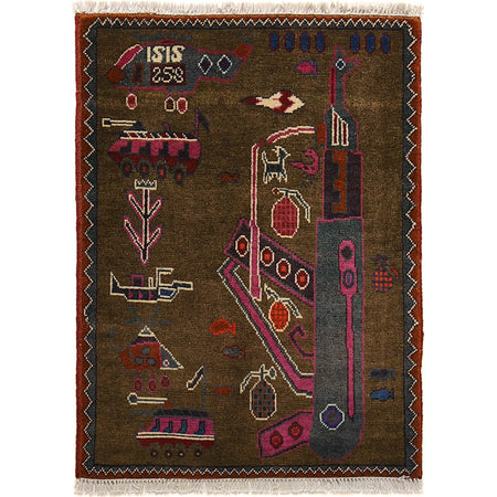 Brown War Rug 2' 0" x 2' 9" ft / 62 x 85 cm - No. G25299