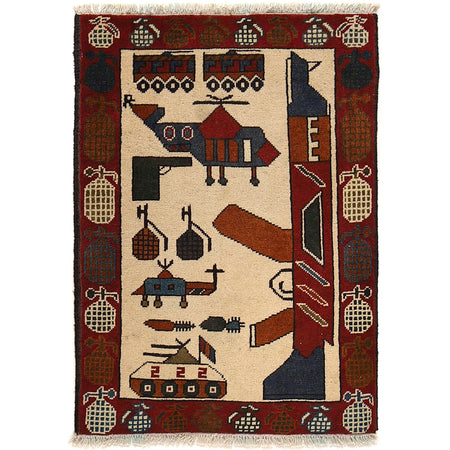 Handmade Afghan War Area Rug 2' 1" x 2' 11" ft / 63 x 89 cm - No. G25300