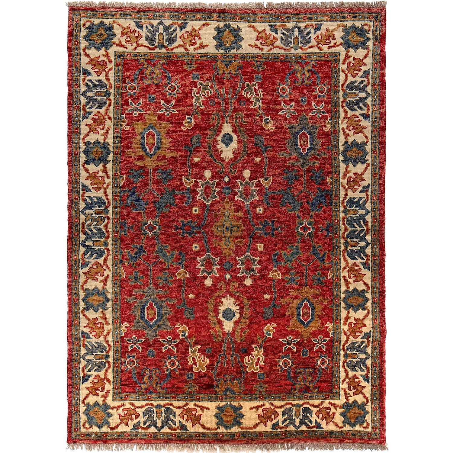 Modern Oushak Area Rug 4' 0" x 5' 10" ft / 123 x 177 cm - No. G25314