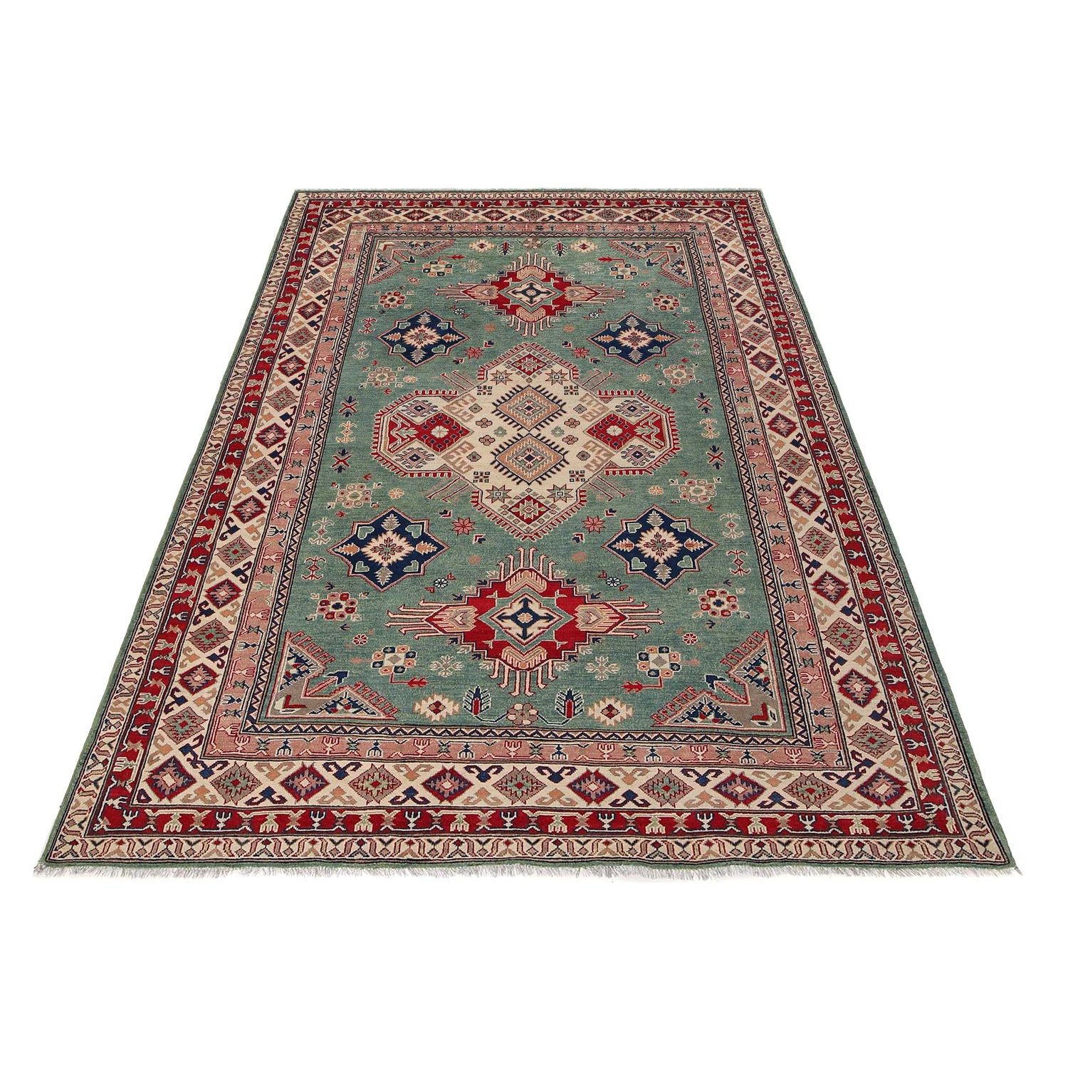 Green Color Kazak Rug 6' 6" x 9' 10" ft / 197 x 300 cm - No. G25353
