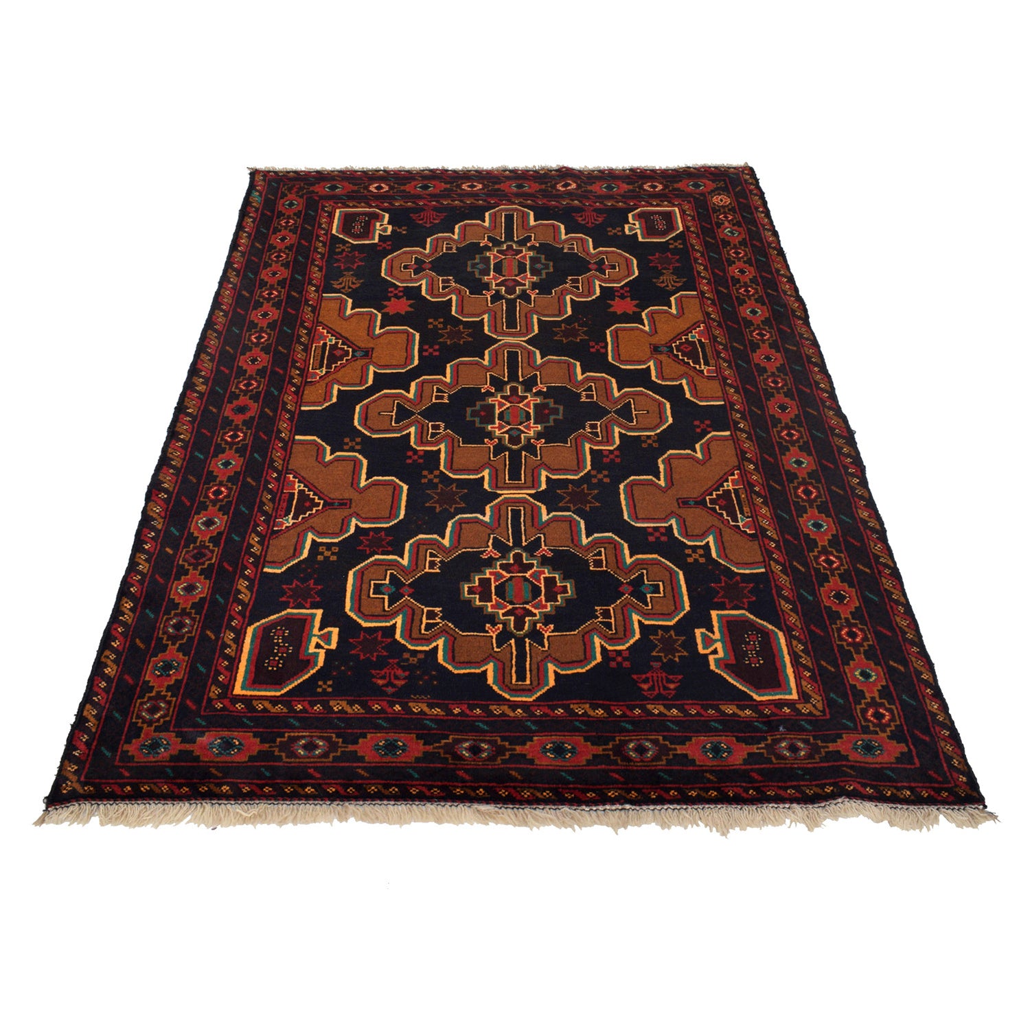Hand Knotted Baluchi Rug 4' 0" x 6' 2" ft / 122 x 187 cm - No. G26643