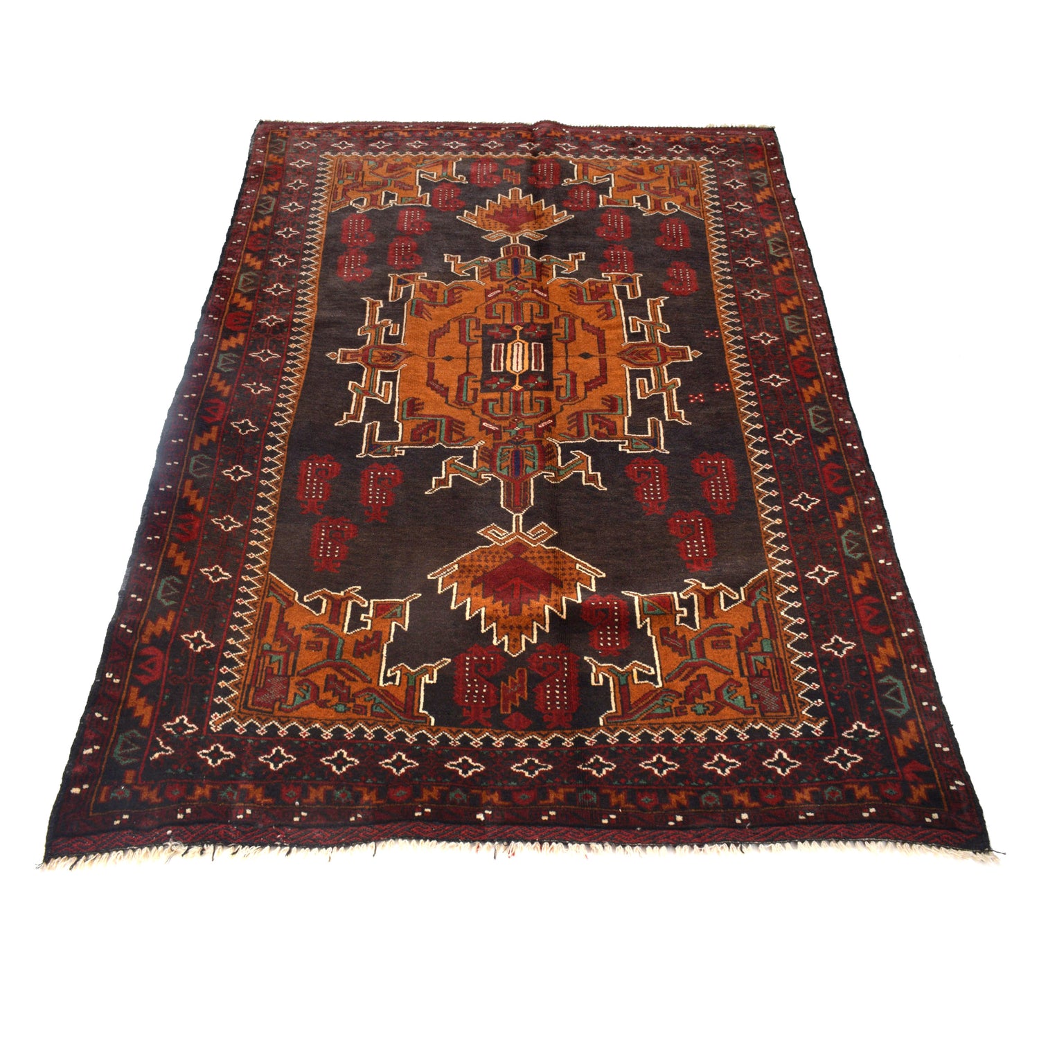 Hand Knotted Baluchi Rug 4' 1" x 6' 2" ft / 124 x 189 cm - No. G26676