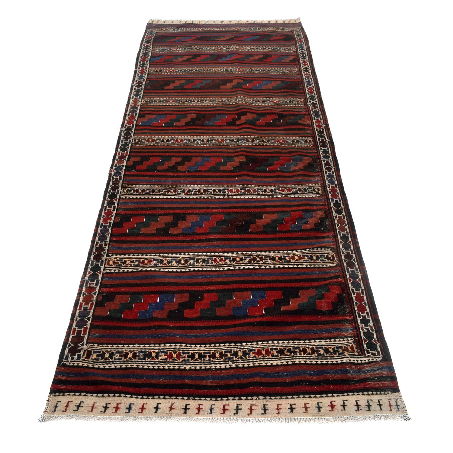Afghan Vintage Kilim Runner 3' 7" x 10' 3" ft / 110 x 313 cm - No. G27067
