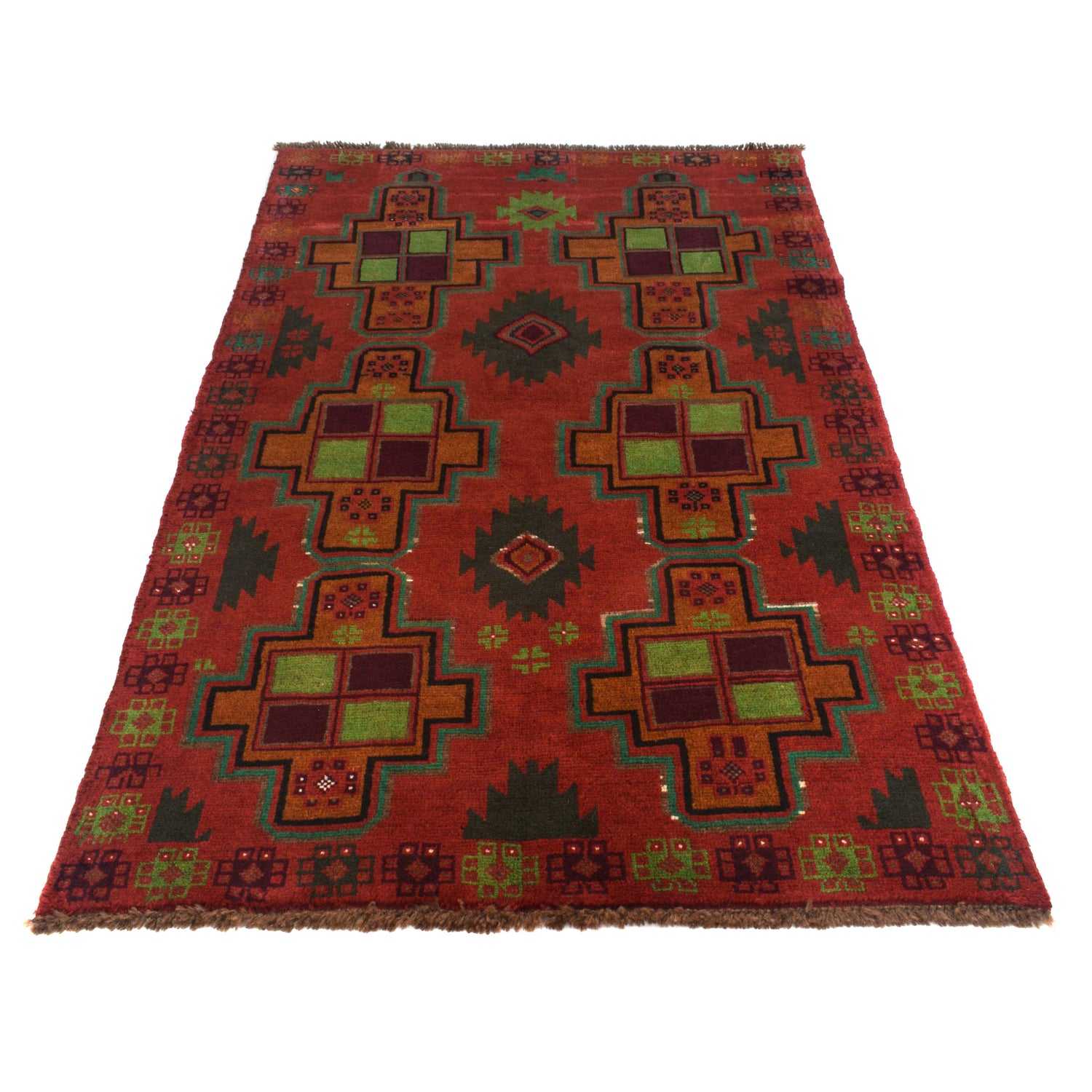 Red Color Baluchi Rug 4' 1" x 6' 7" ft / 125 x 200 cm - No. G27489