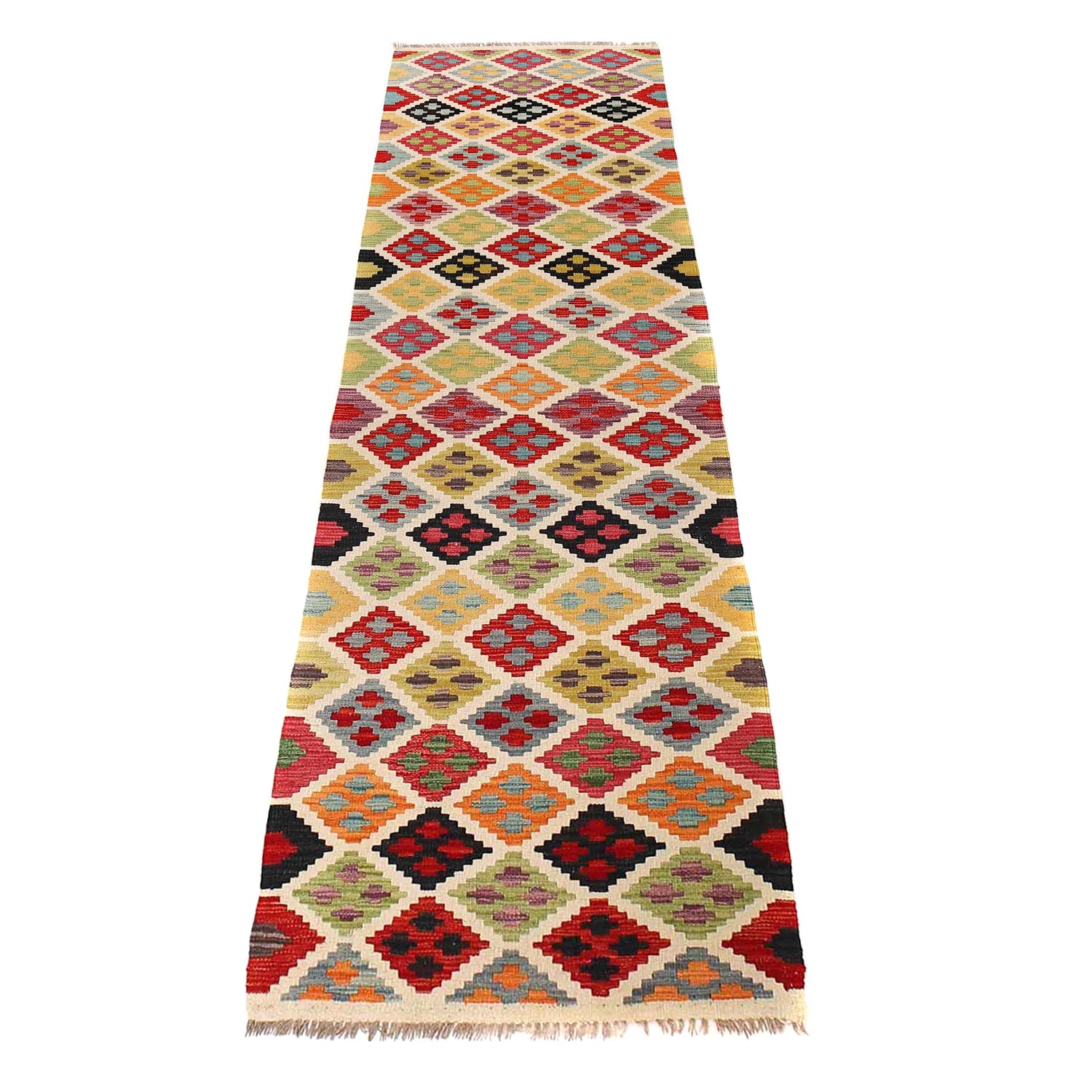 Handmade Turkish Design Wool Kilim Runner 2' 6" x 9' 11" ft / 75 x301 cm - No. G28057