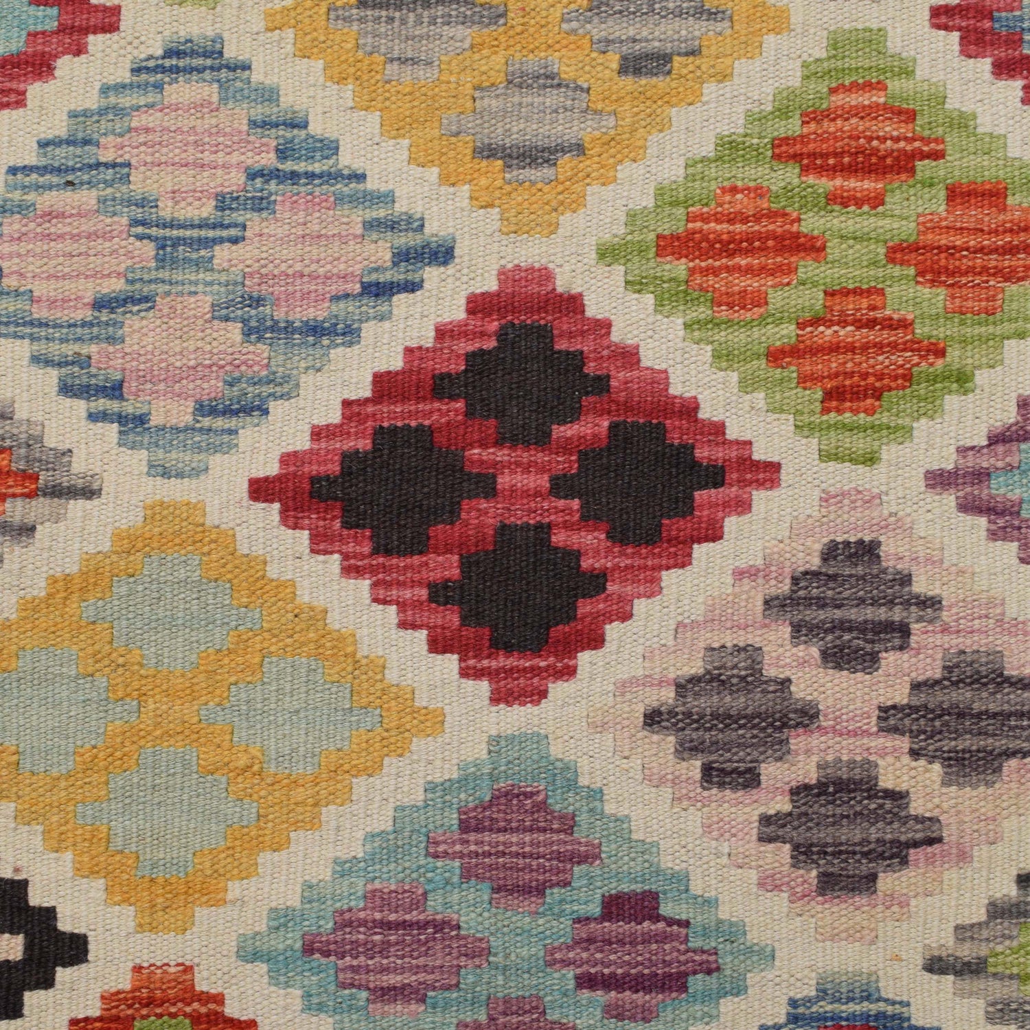 Colorful Flat-Weave Wool Kilim Runner 2' 9" x 9' 7" ft / 83 x293 cm - No. G28059