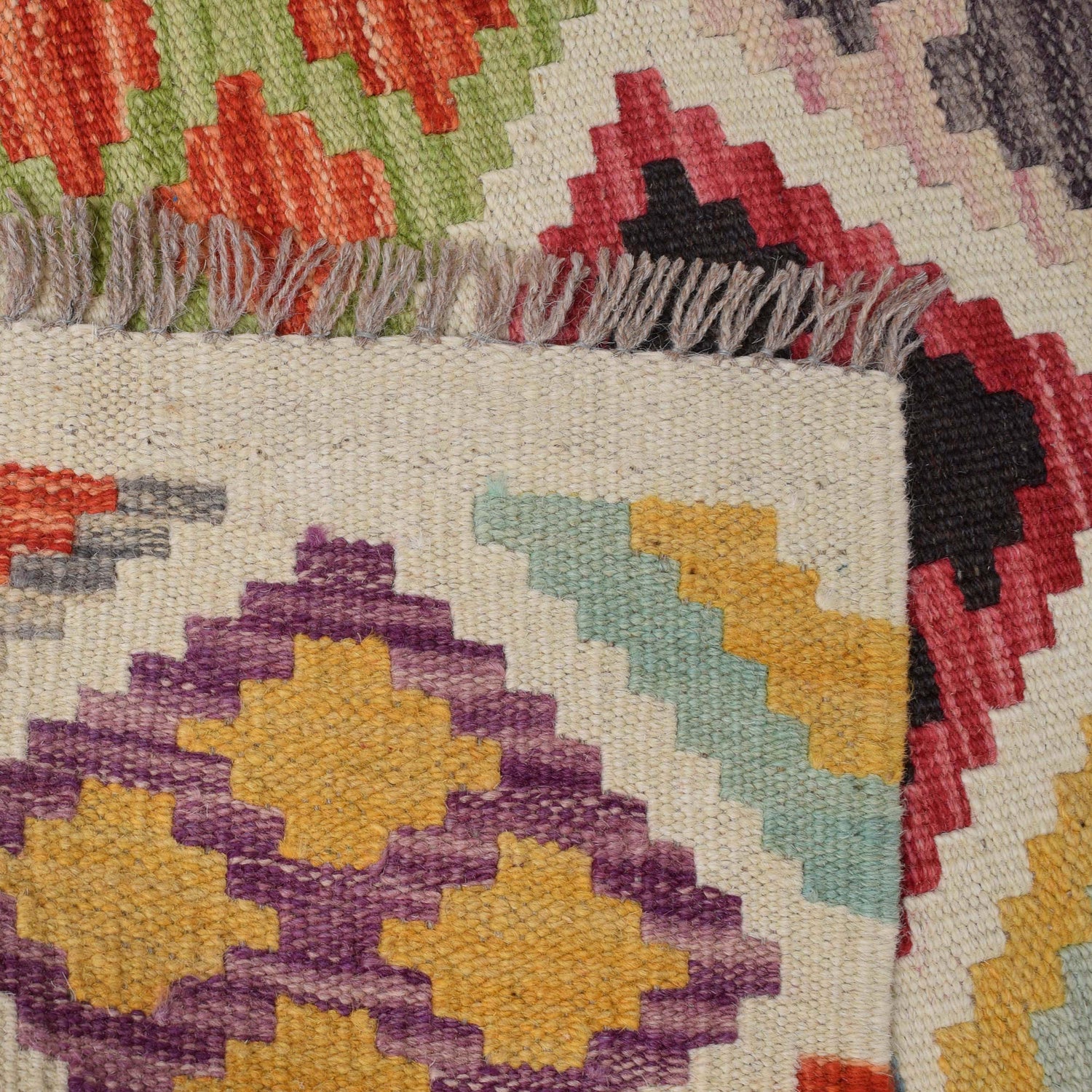 Colorful Flat-Weave Wool Kilim Runner 2' 9" x 9' 7" ft / 83 x293 cm - No. G28059