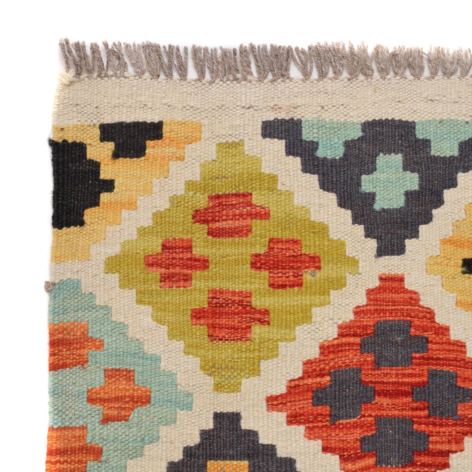 Colorful Flat-Weave Wool Kilim Runner 2' 6" x 9' 8" ft / 76 x295 cm - No. G28060