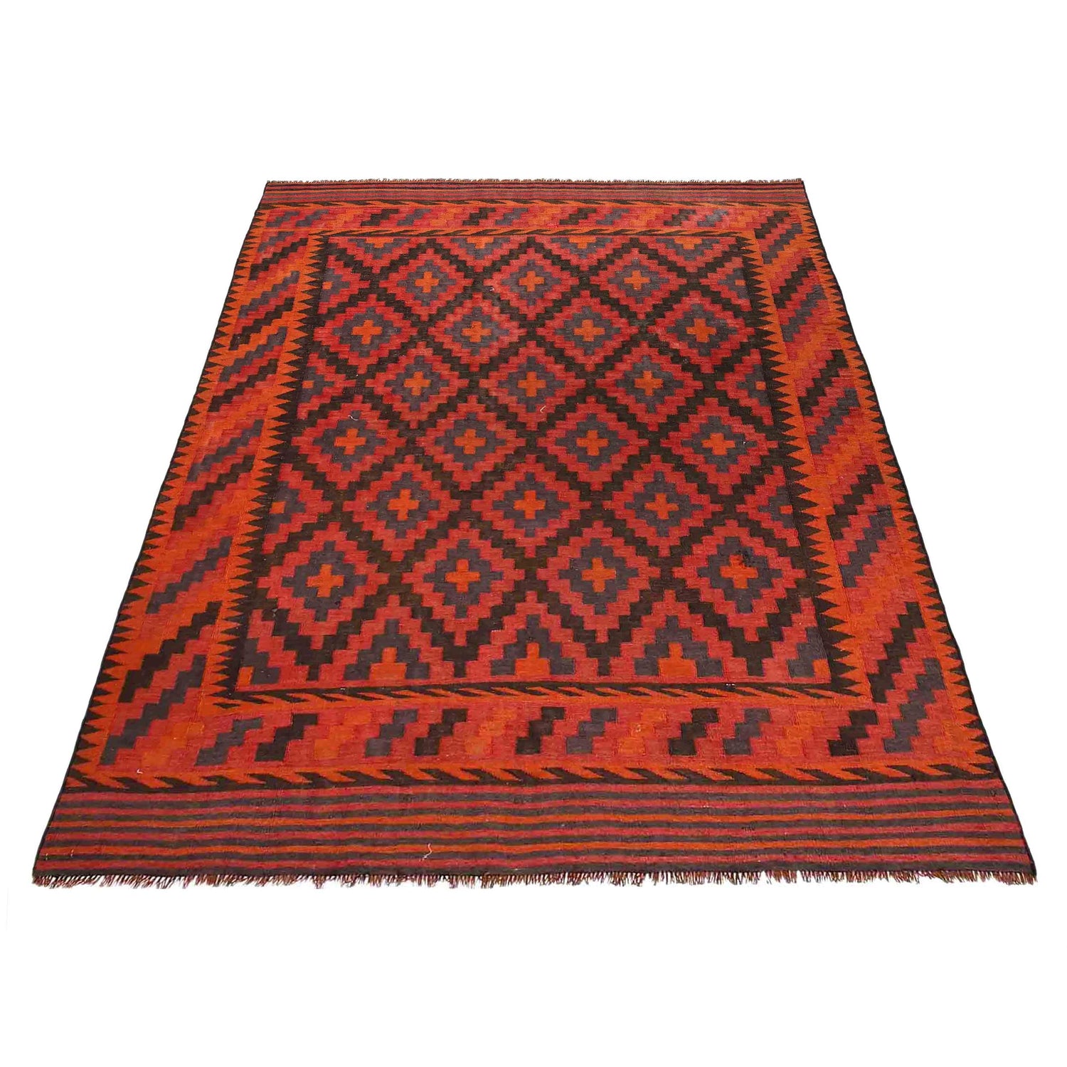 Red Afghan Kilim 5' 6" x 7' 10" ft / 167 x 238 cm - No. G29130