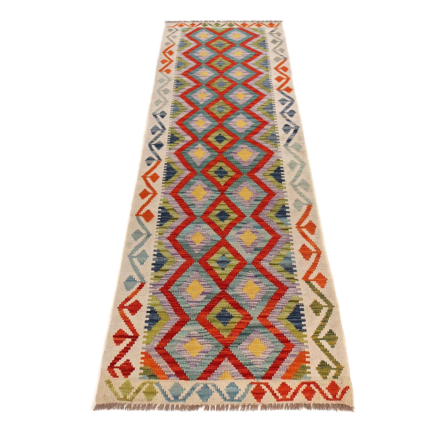 Hand Knotted Afghan Style Kilim Runner 2' 9" x 9' 8" ft / 85 x 295 cm - No. G29741