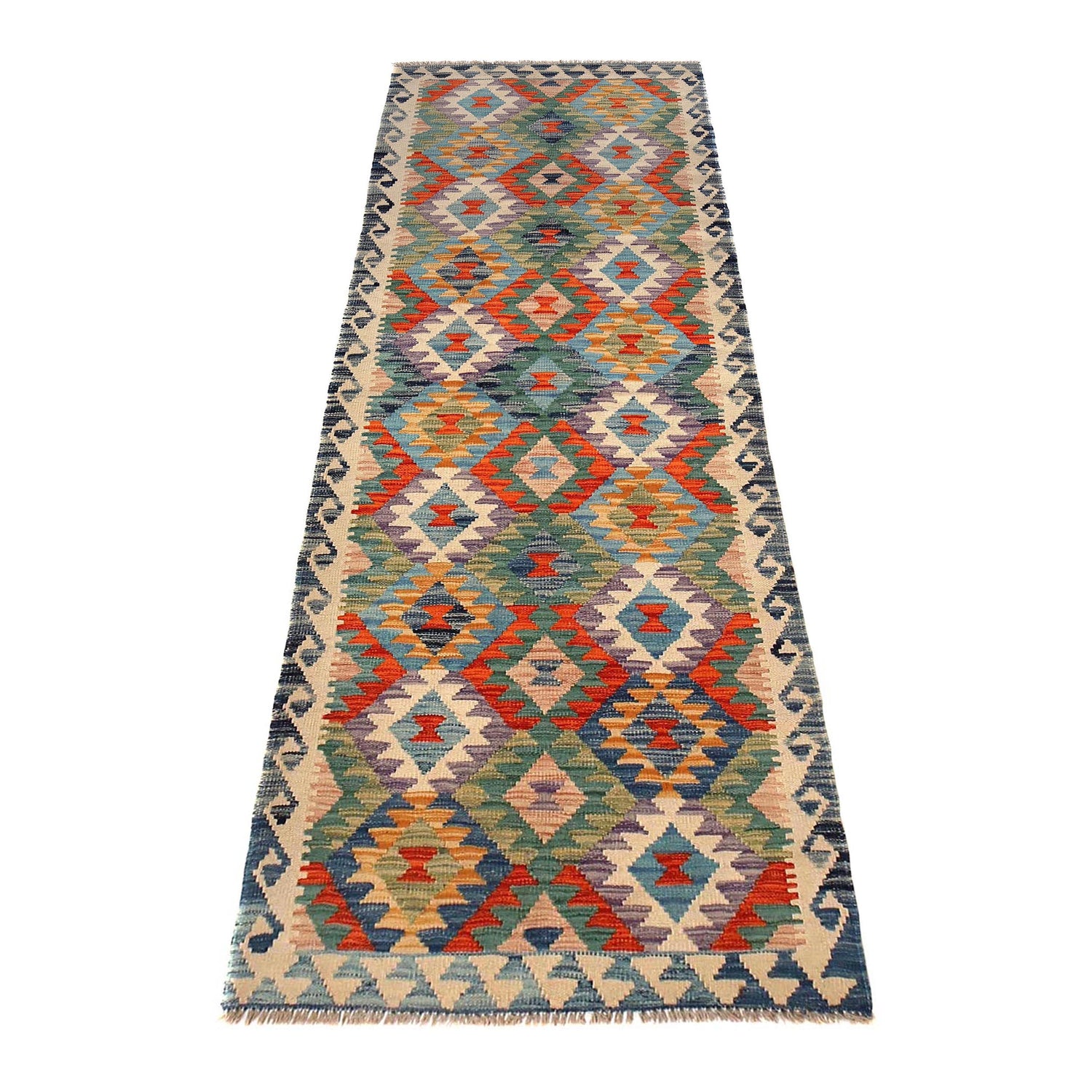 Hand Woven Wool Kelim Runner 2' 10" x 9' 9" ft / 86 x 297 cm - No. G29743