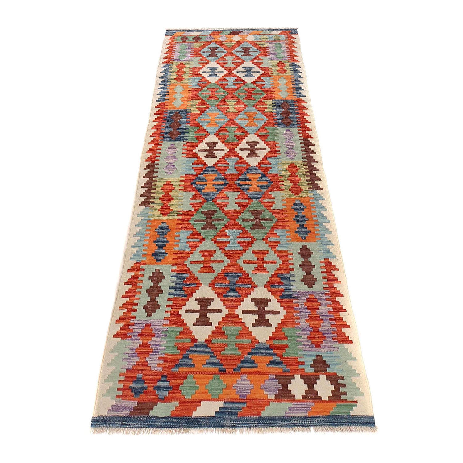 Hand Knotted Flatweave Kilim Runner 2' 10" x 9' 6" ft / 87 x 290 cm - No. G29746
