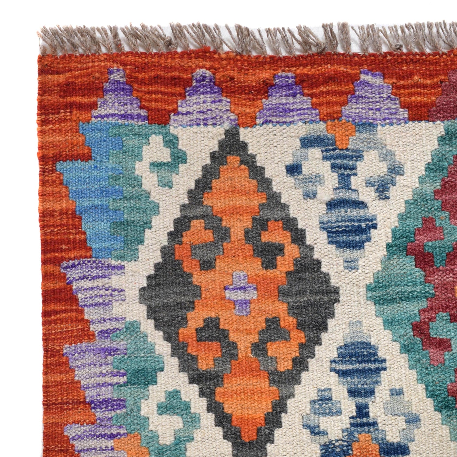 Colorful Flat-Weave Wool Kilim Runner 2' 9" x 8' 0" ft / 83 x245 cm - No. G29763