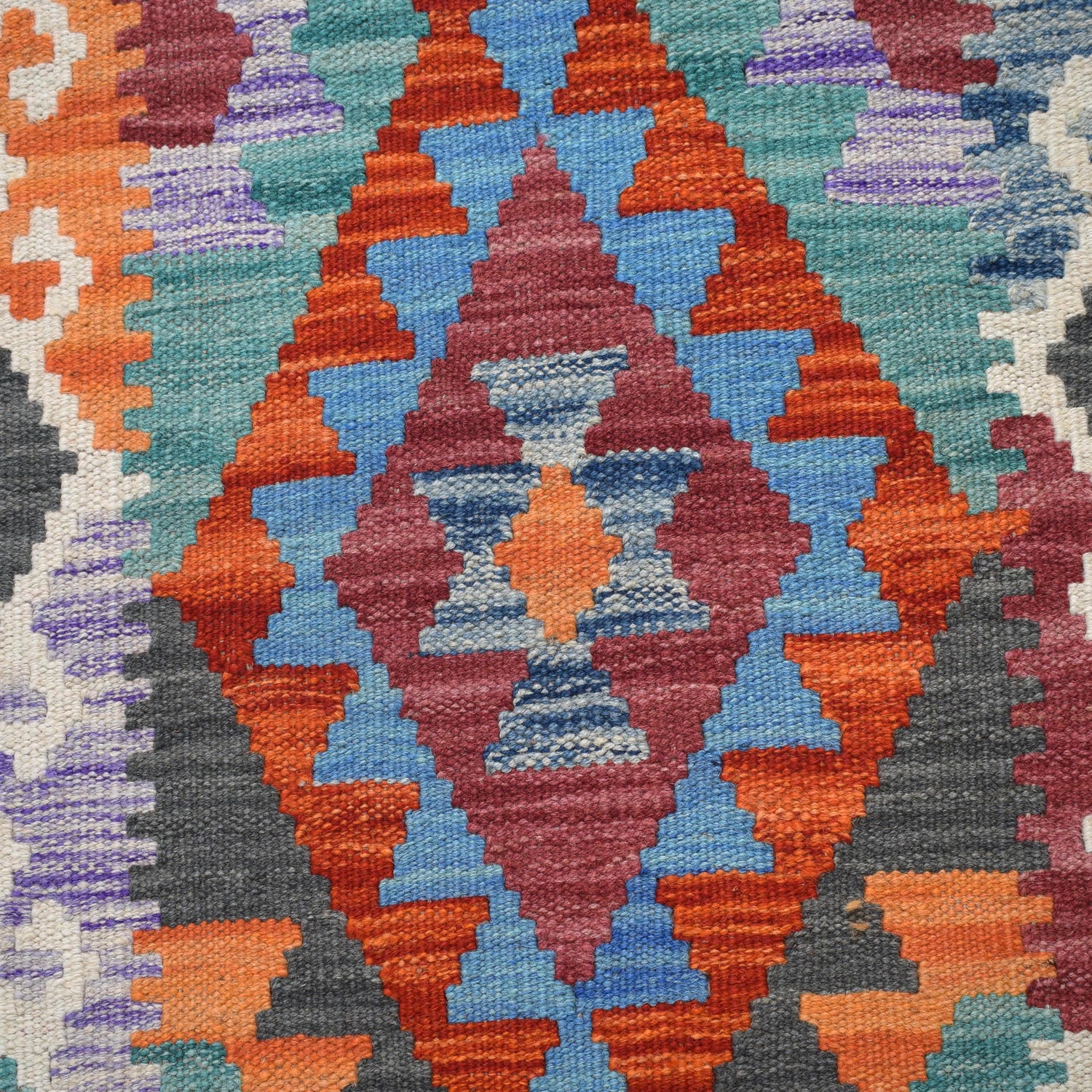 Colorful Flat-Weave Wool Kilim Runner 2' 9" x 8' 0" ft / 83 x245 cm - No. G29763