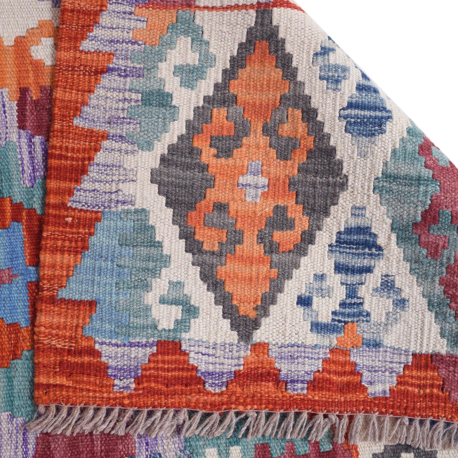 Colorful Flat-Weave Wool Kilim Runner 2' 9" x 8' 0" ft / 83 x245 cm - No. G29763