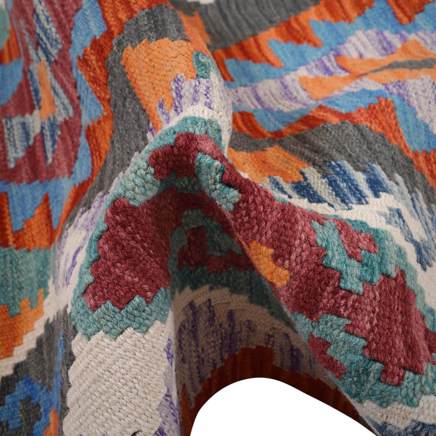 Colorful Flat-Weave Wool Kilim Runner 2' 9" x 8' 0" ft / 83 x245 cm - No. G29763