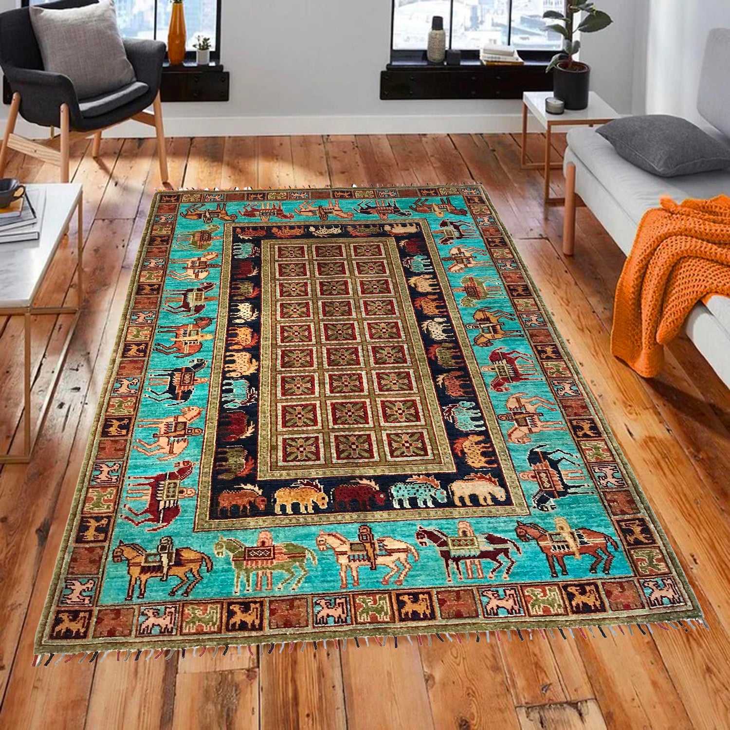 Luxury Shikargah Carpet 4' 0" x 6' 0" ft / 123 x 183 cm - No. G31159