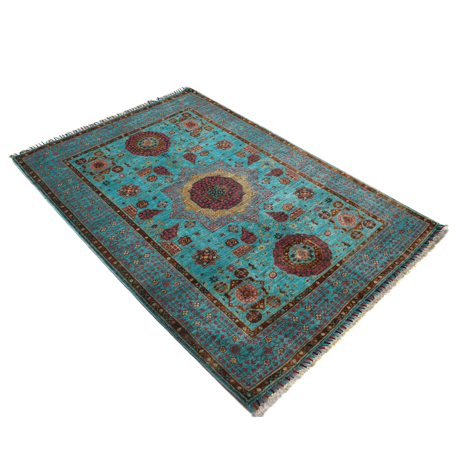 Oriental Mamluk Area Rug 4' 1" x 5' 10" ft / 124 x 178 cm - No. G31199