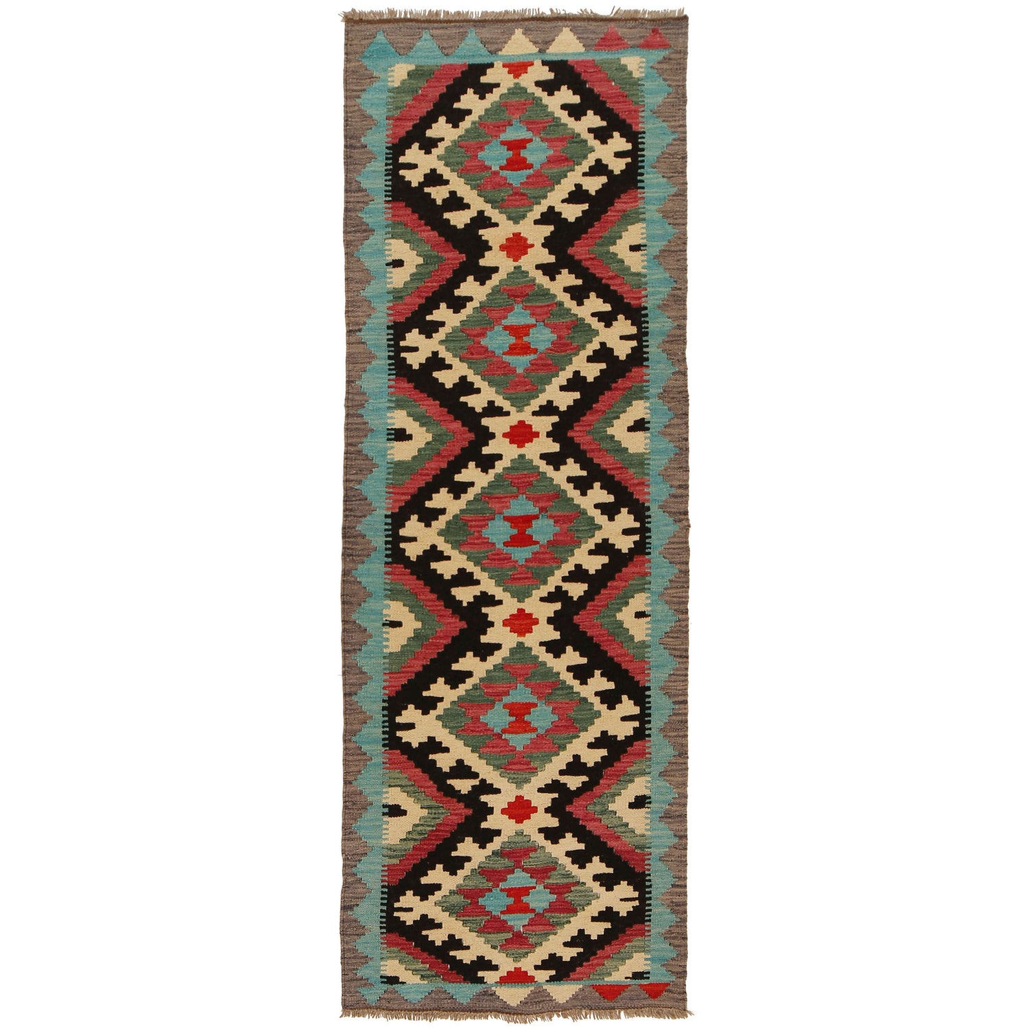 Hand Knotted Flatweave Kilim Runner 2' 2" x 6' 8" ft / 65 x 202 cm - No. G31268