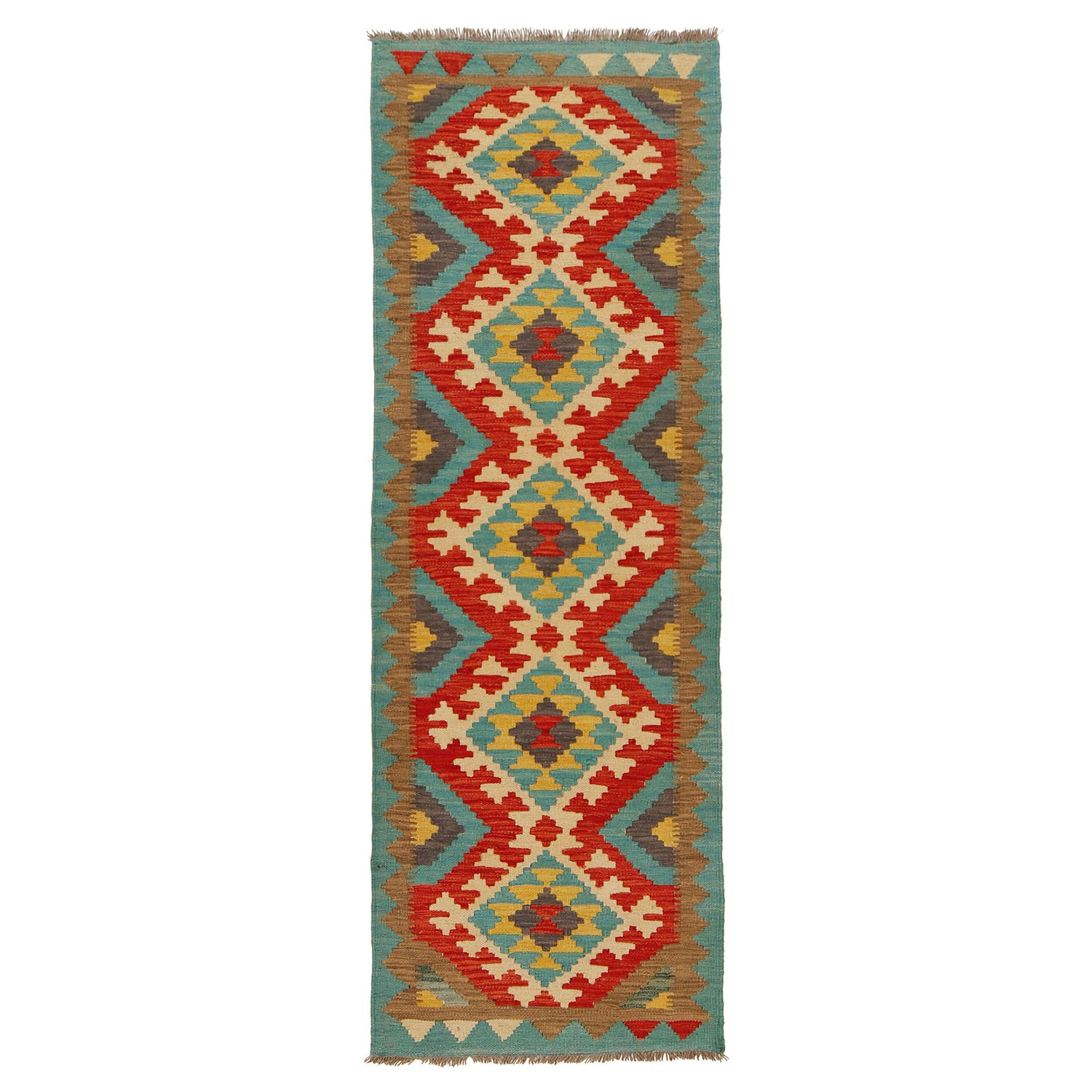 Colorful Flat-Weave Wool Kilim Runner 2' 2"x 6' 7" ft / 67 x 201 cm - No. G31275