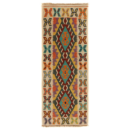 Colorful Flat-Weave Wool Kilim Runner 2' 2" x 5' 9" ft / 66 x 175 cm - No. G31286