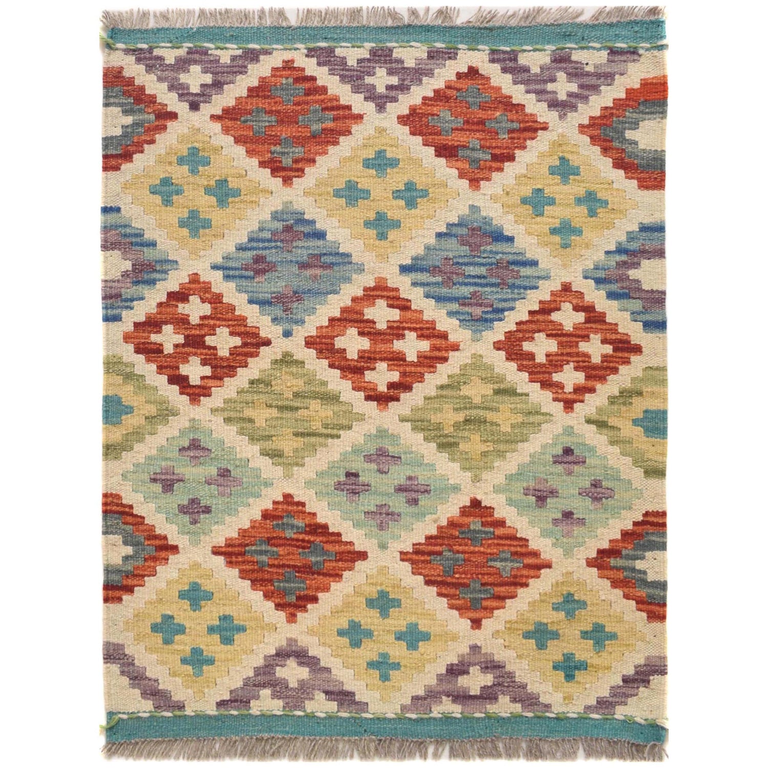 Handmade Vegetable Kilim 2' 1 x 2' 7" ft / 64 x 80 cm - No. G31387