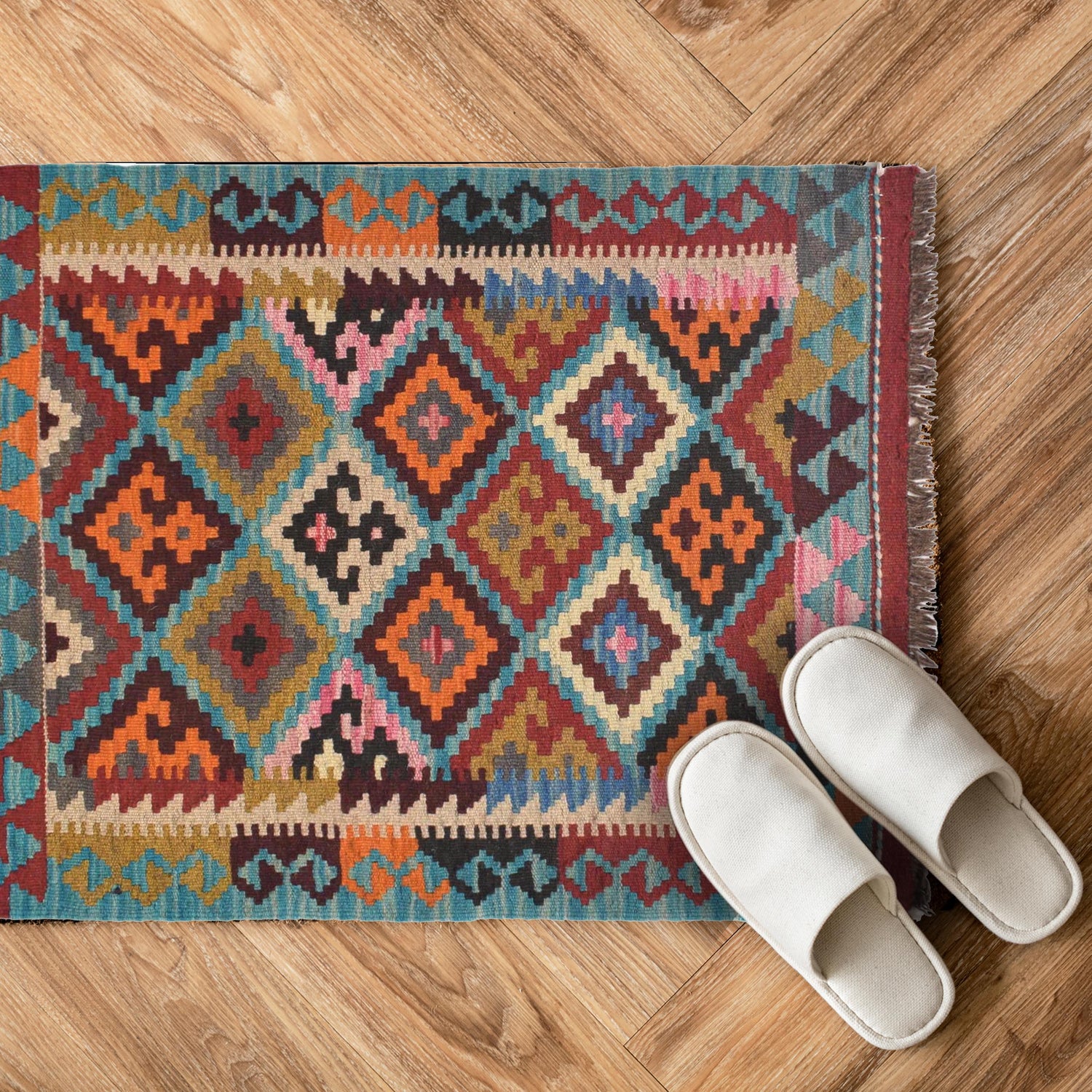 Handmade Vegetable Kelim 2' 2 x 2' 11" ft / 66 x 90 cm - No. G31399