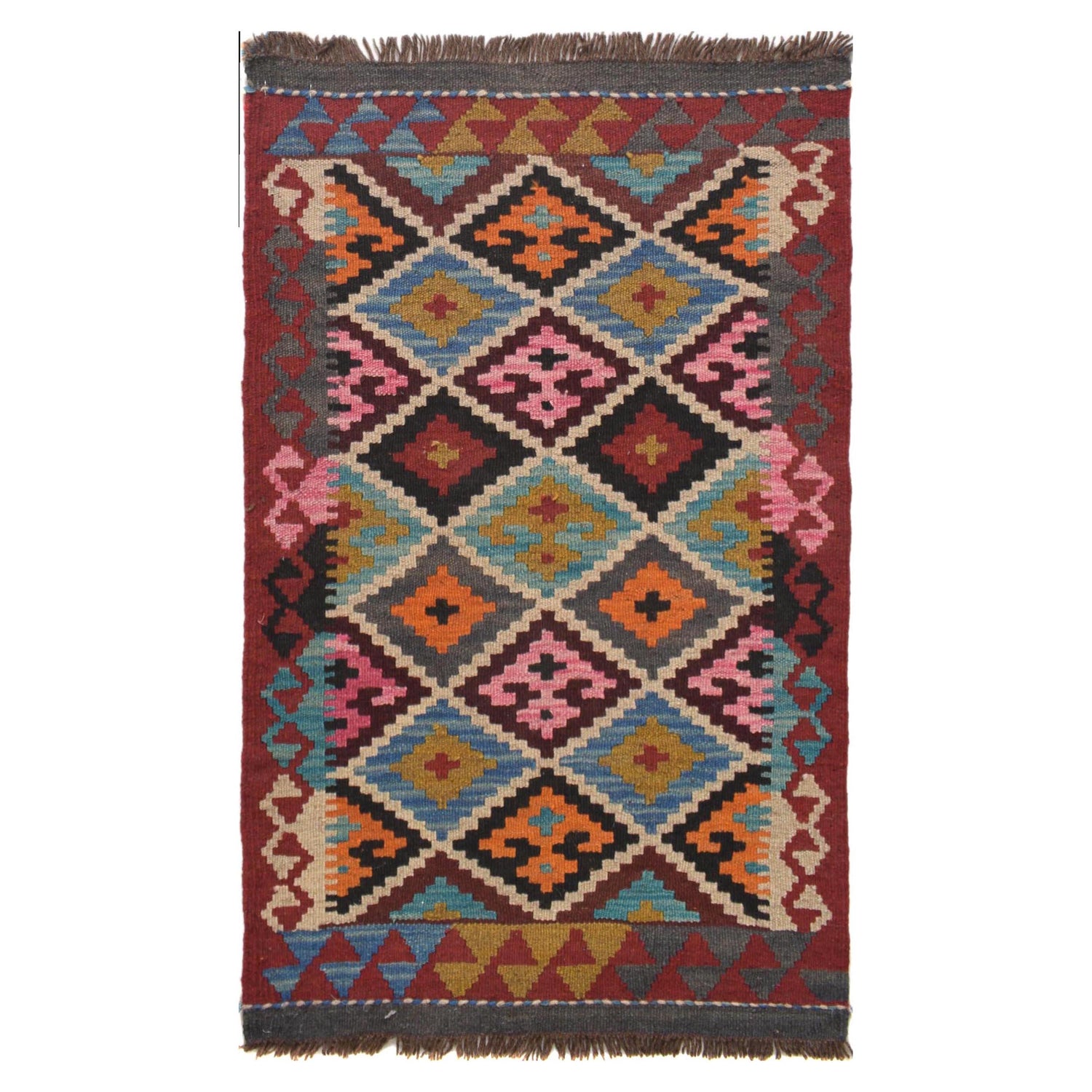 Hand Woven Wool Kelim 1' 11 x 2' 11" ft / 58 x 89 cm - No. G31414