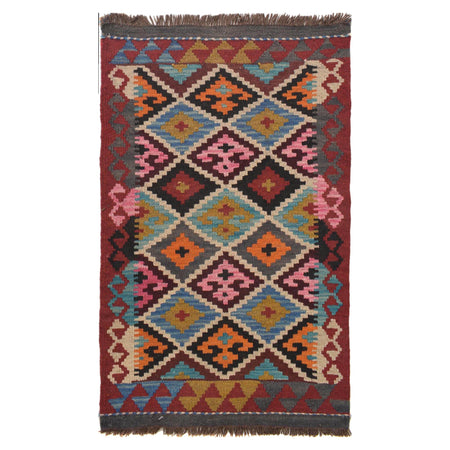 Hand Woven Wool Kelim 1' 11 x 2' 11" ft / 58 x 89 cm - No. G31414