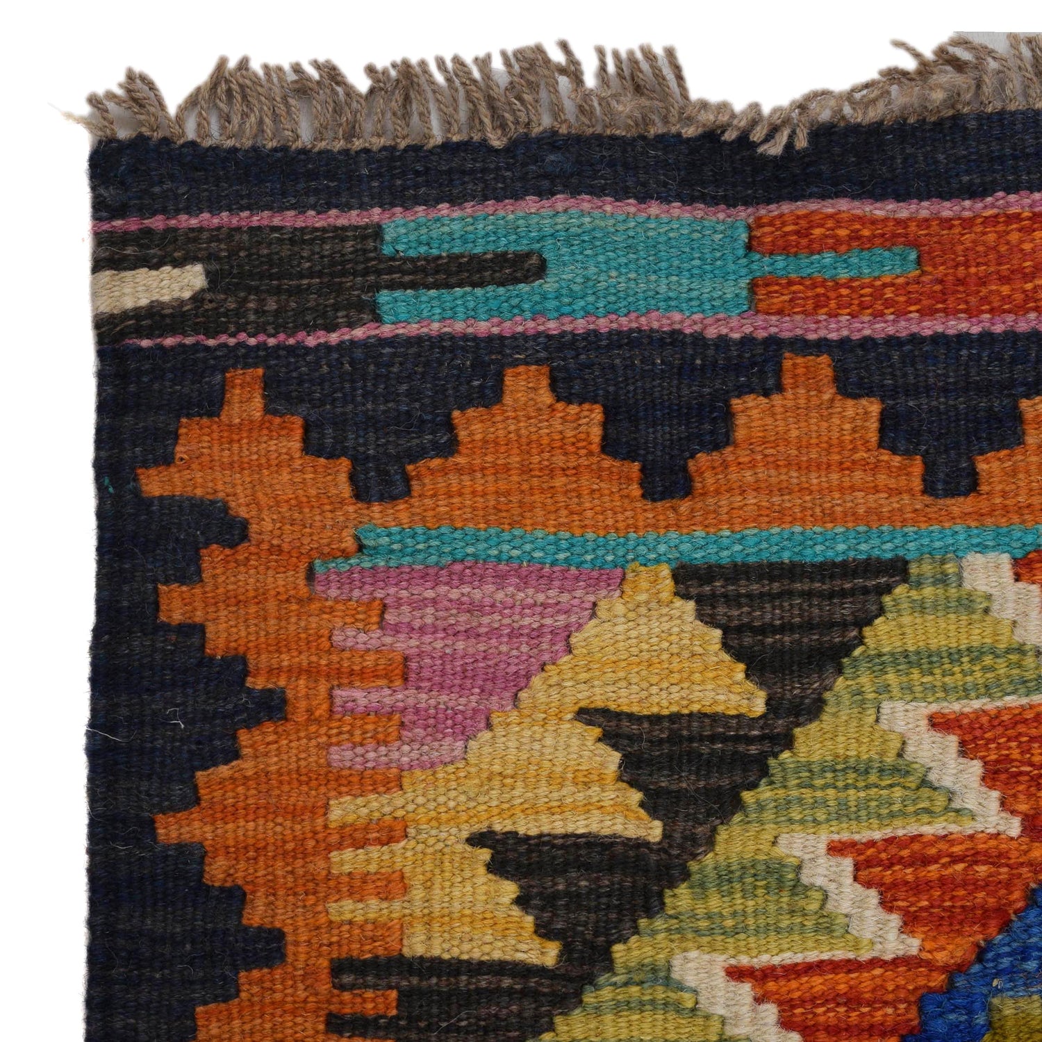 Colorful Flat-Weave Wool Kilim Runner 1' 10" x 4' 7" ft / 56 x 139 cm - No. G31435