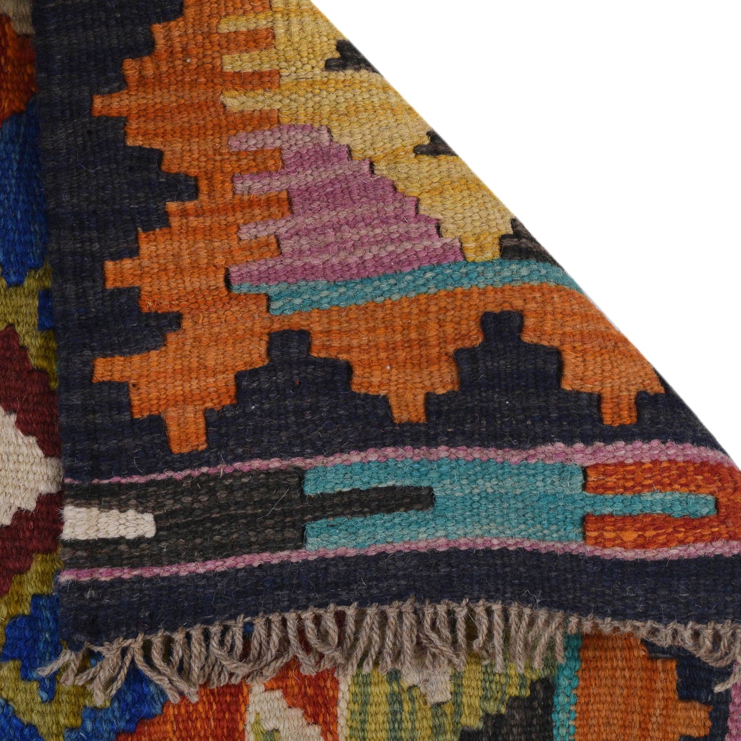 Colorful Flat-Weave Wool Kilim Runner 1' 10" x 4' 7" ft / 56 x 139 cm - No. G31435