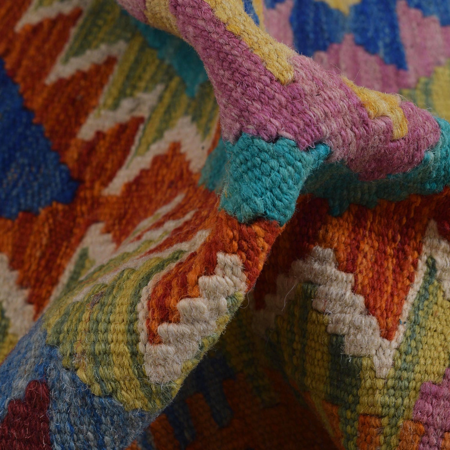 Colorful Flat-Weave Wool Kilim Runner 1' 10" x 4' 7" ft / 56 x 139 cm - No. G31435