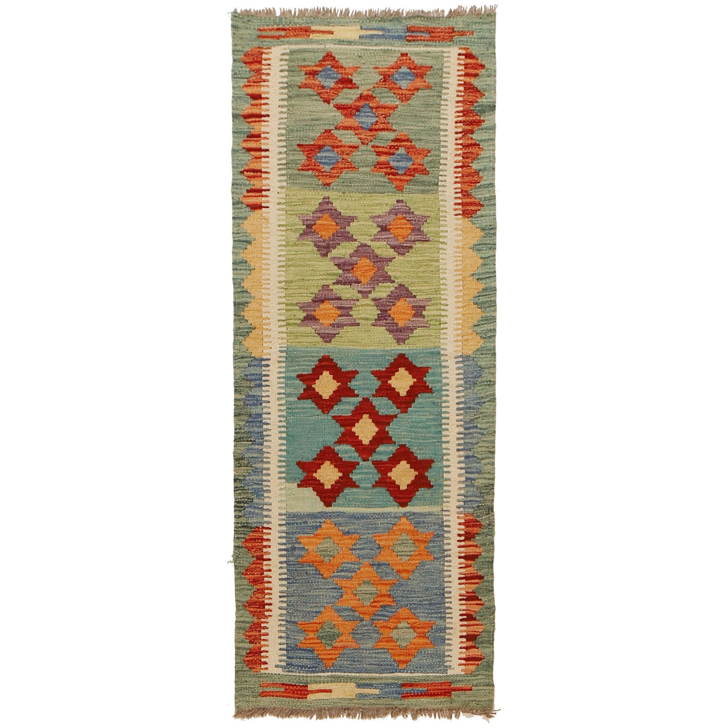 Colorful Flat-Weave Wool Kilim Runner 1' 8" x 4' 8" ft / 52 x 143 cm - No. G31437