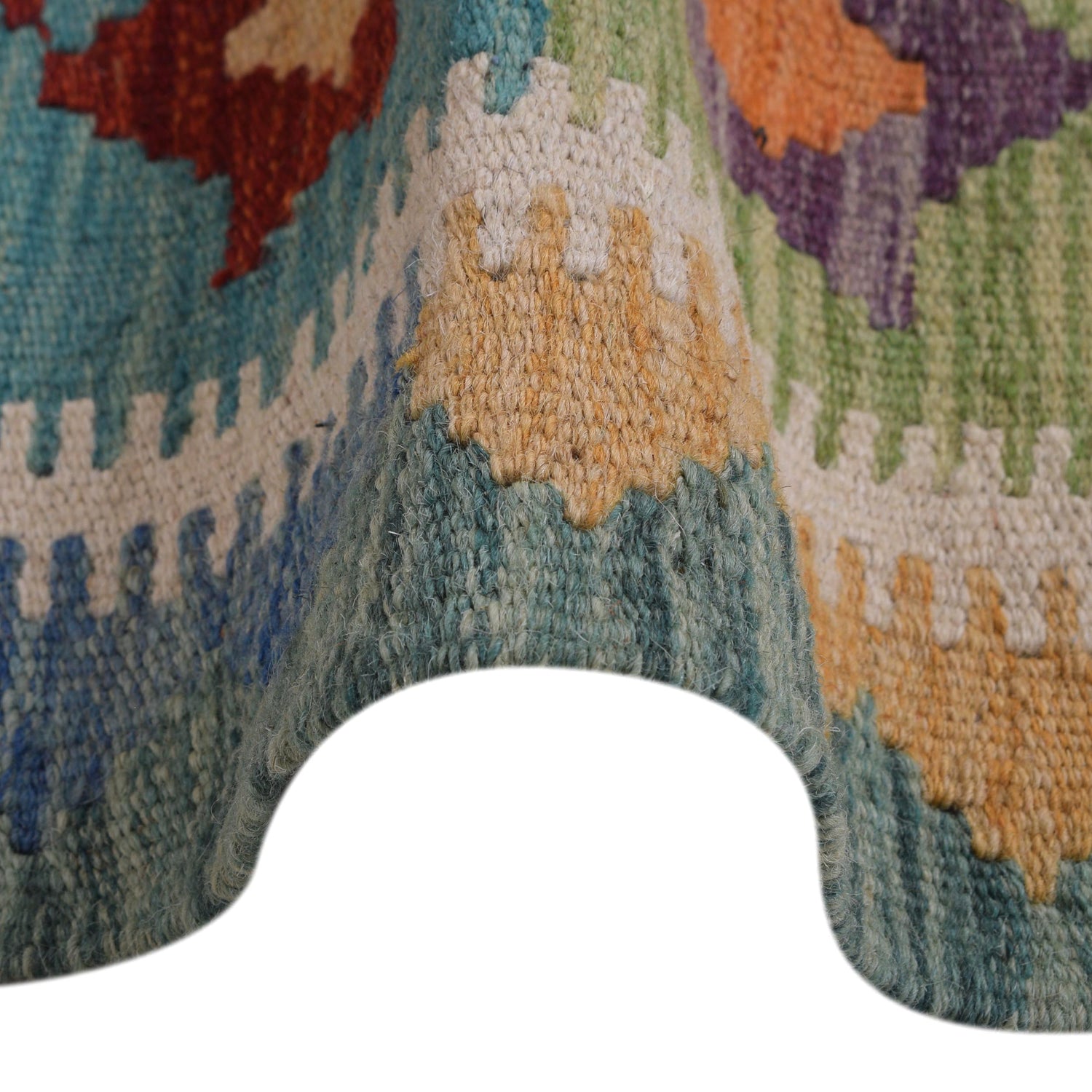 Colorful Flat-Weave Wool Kilim Runner 1' 8" x 4' 8" ft / 52 x 143 cm - No. G31437